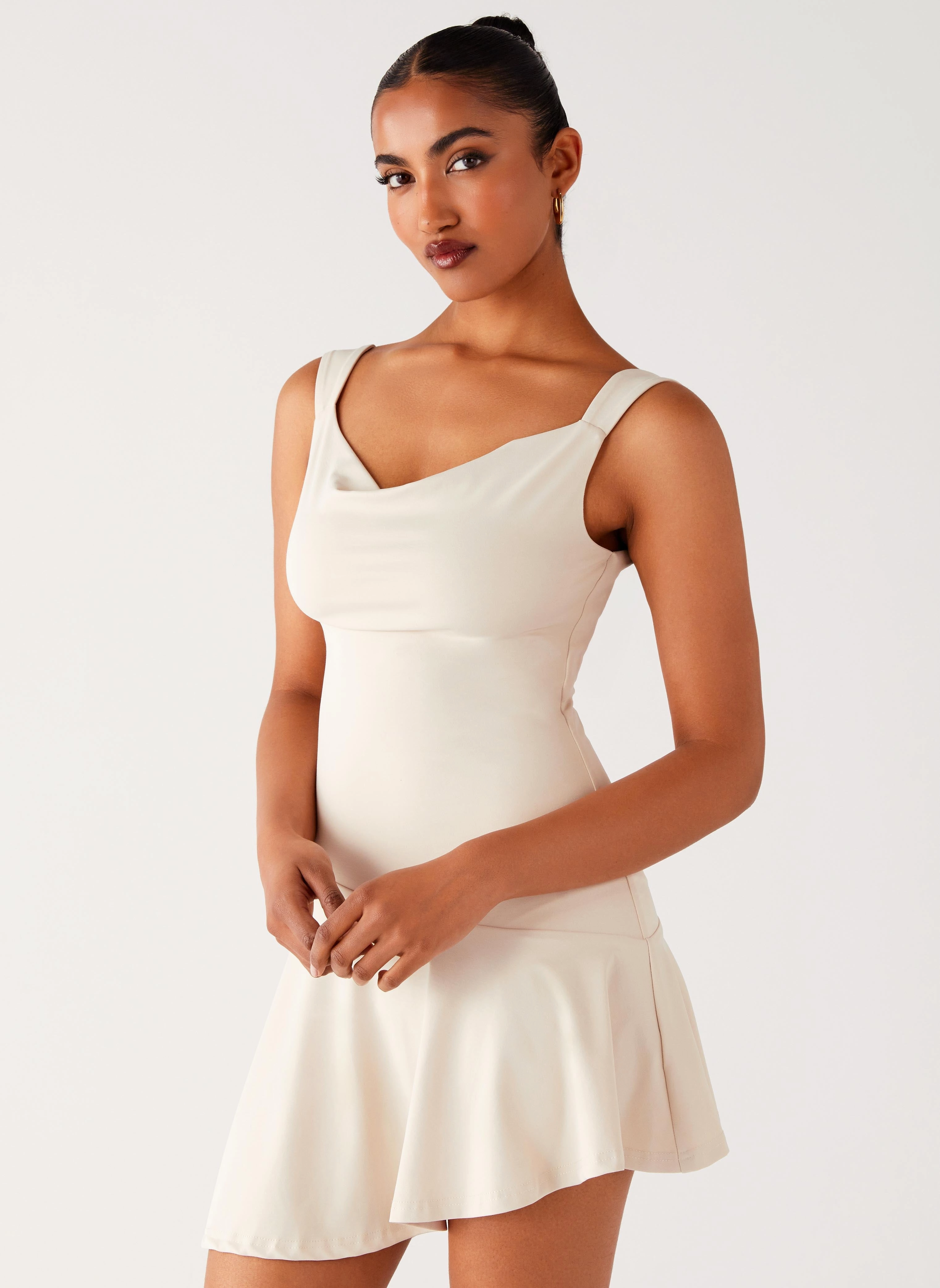 Minimal Aesthetic Silk Air Dune Whisper Mini Dress - Ivory