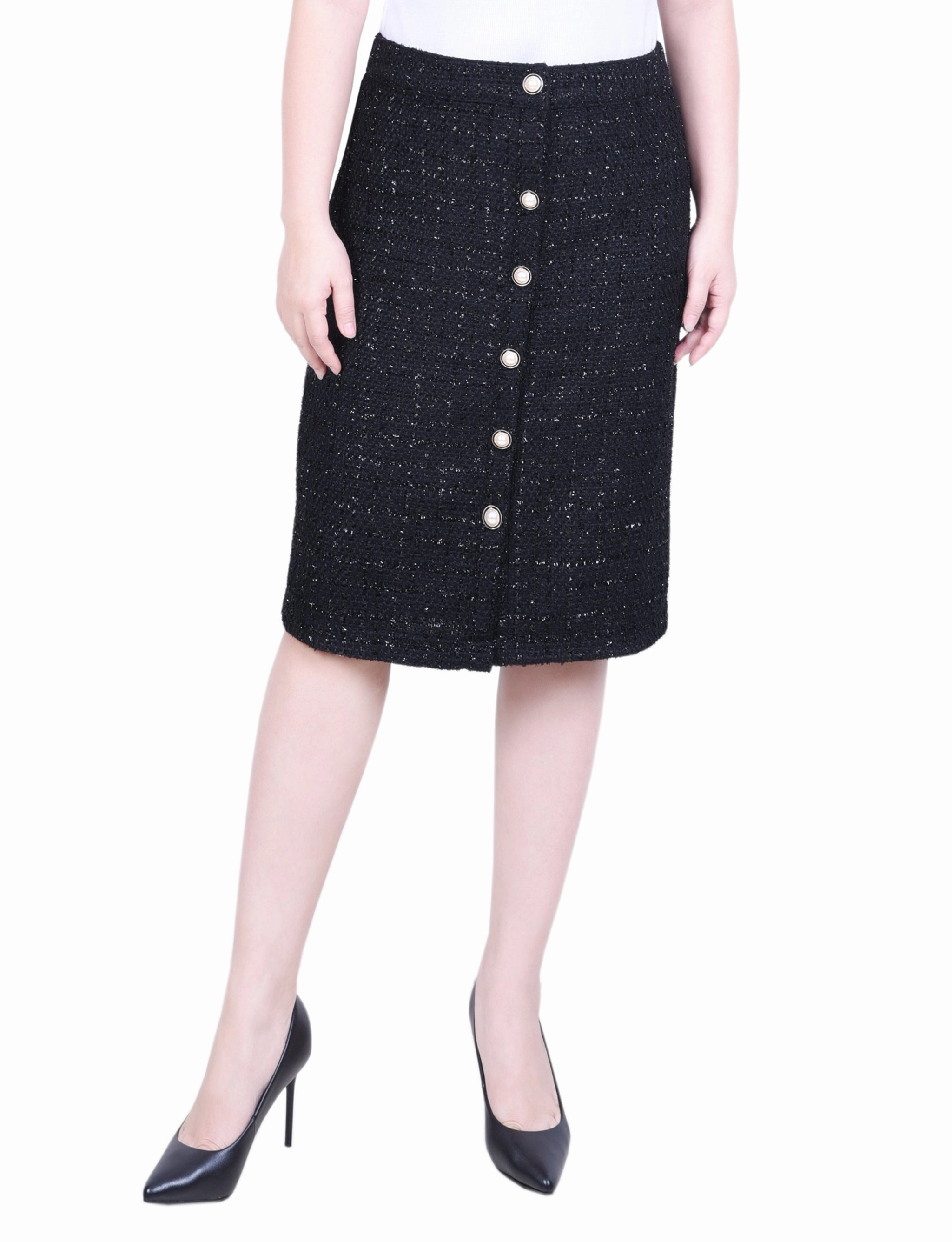 Petite Knee Length Slim Tweed Knit Skirt Thermoregulating Fabric Smooth Cut