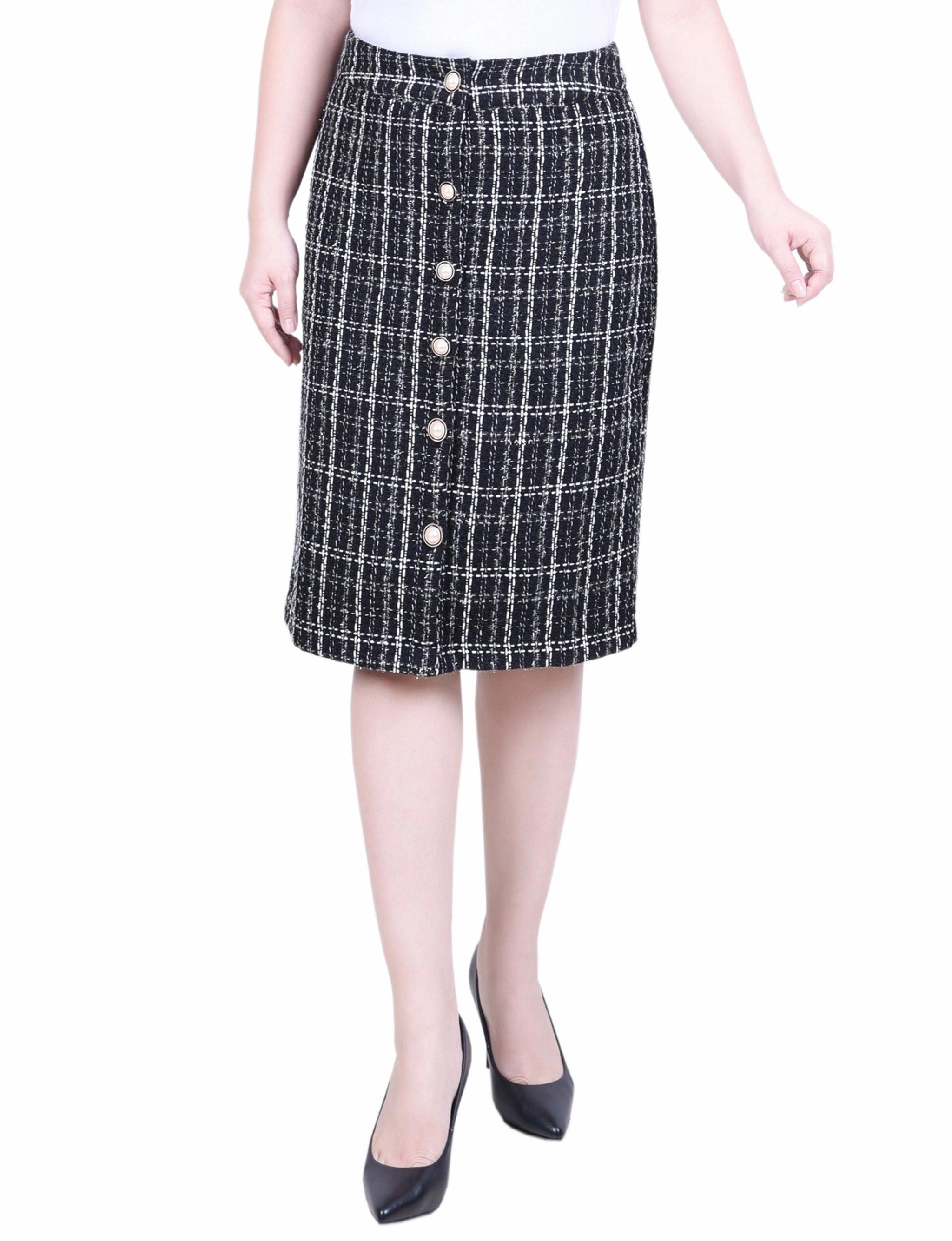 Petite Knee Length Slim Tweed Knit Skirt Celebrity Style