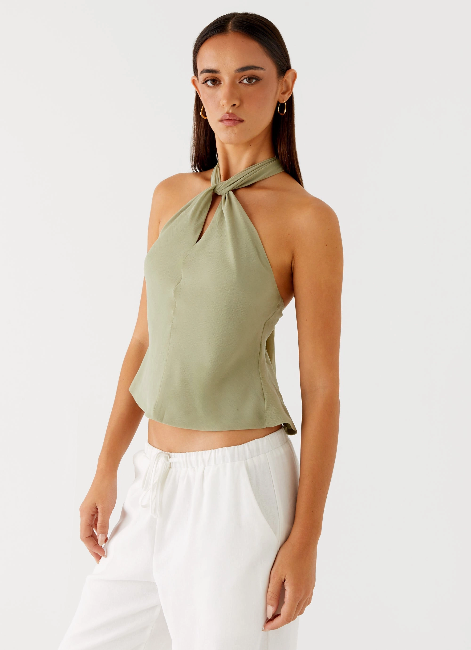 Flexible Material Maddox Scarf Top - Sage