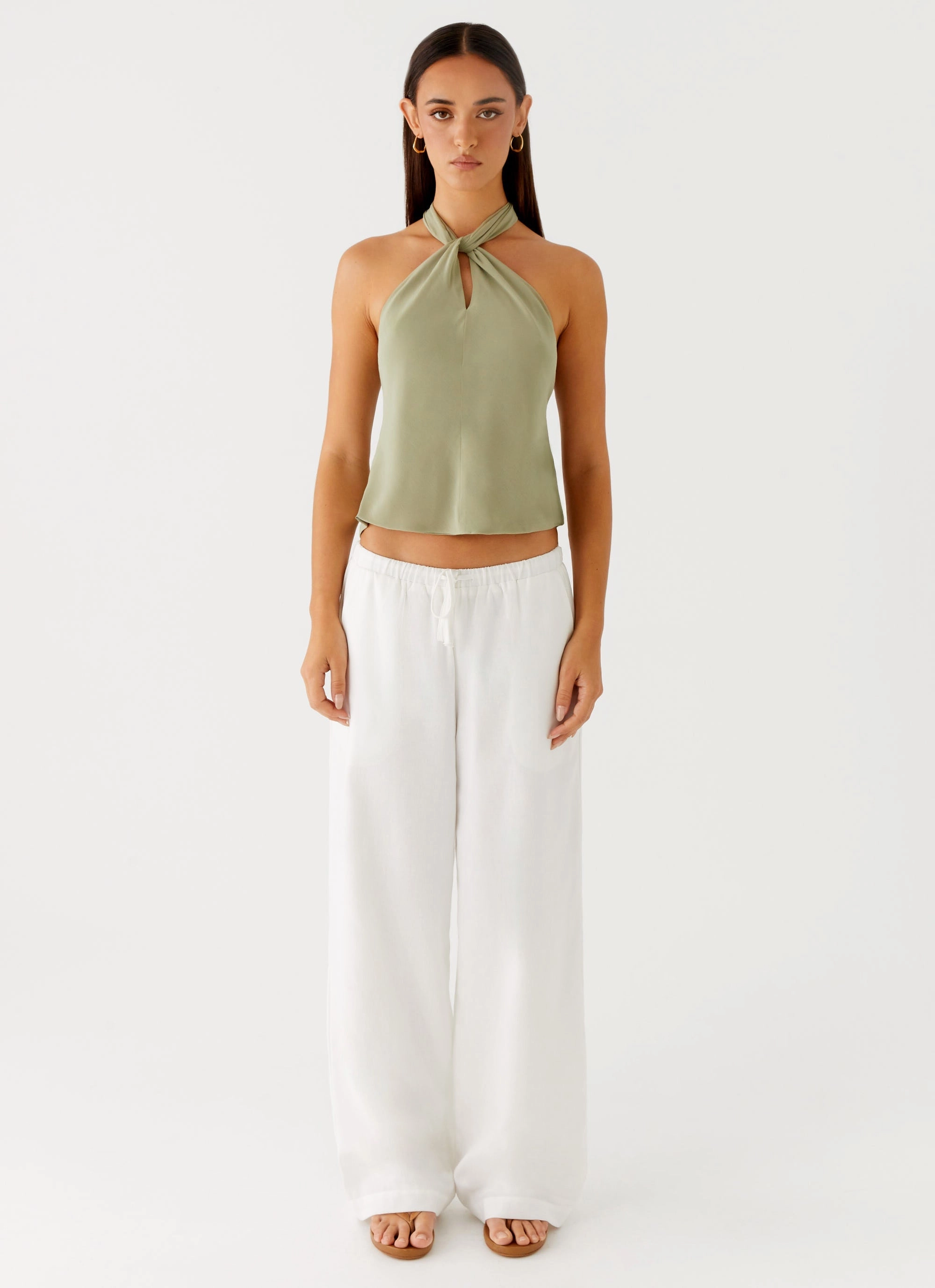 Stretch Material Maddox Scarf Top - Sage