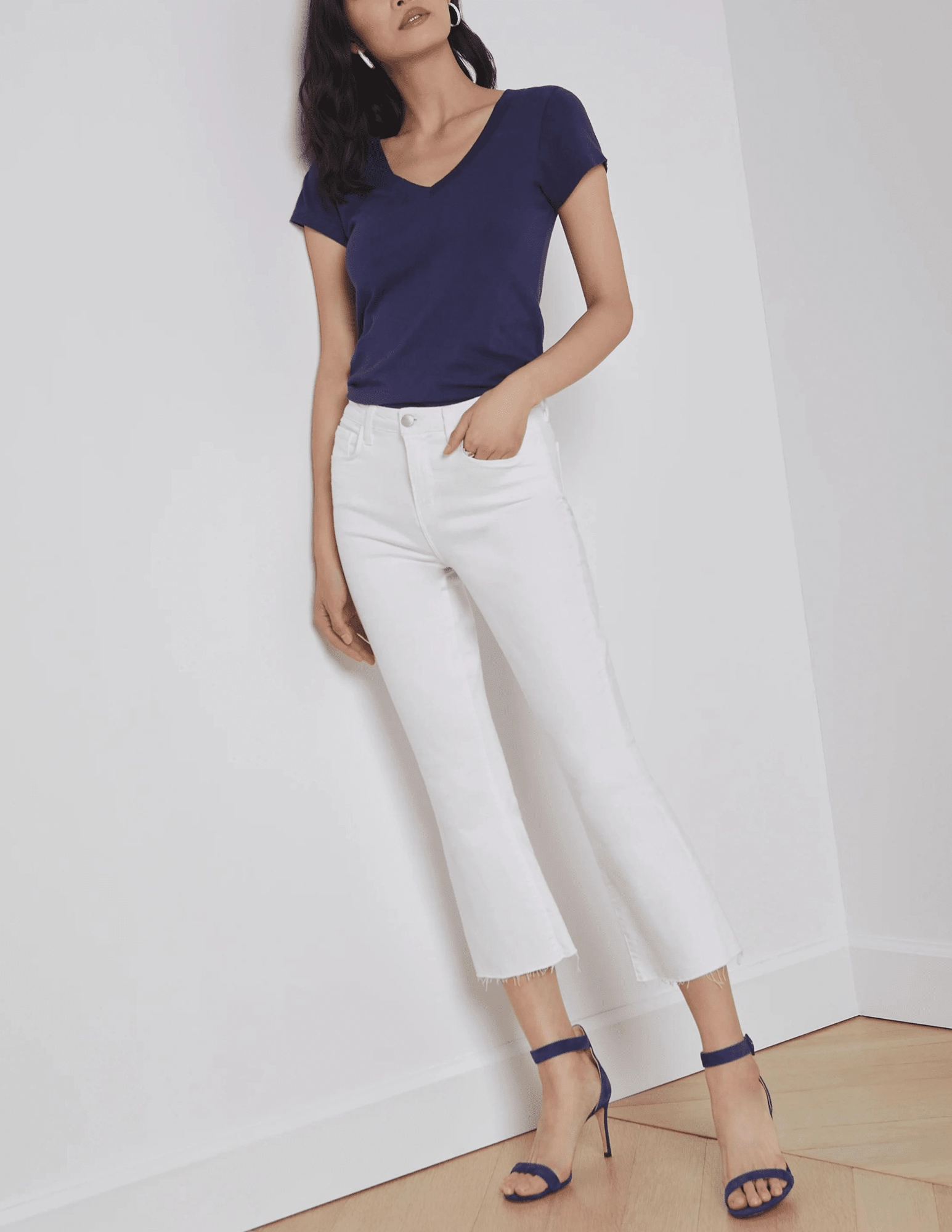 L'AGENCE Kendra High Rise Crop Flare Jeans In Blanc Go-To Garment Professional Wear Artist Vibe