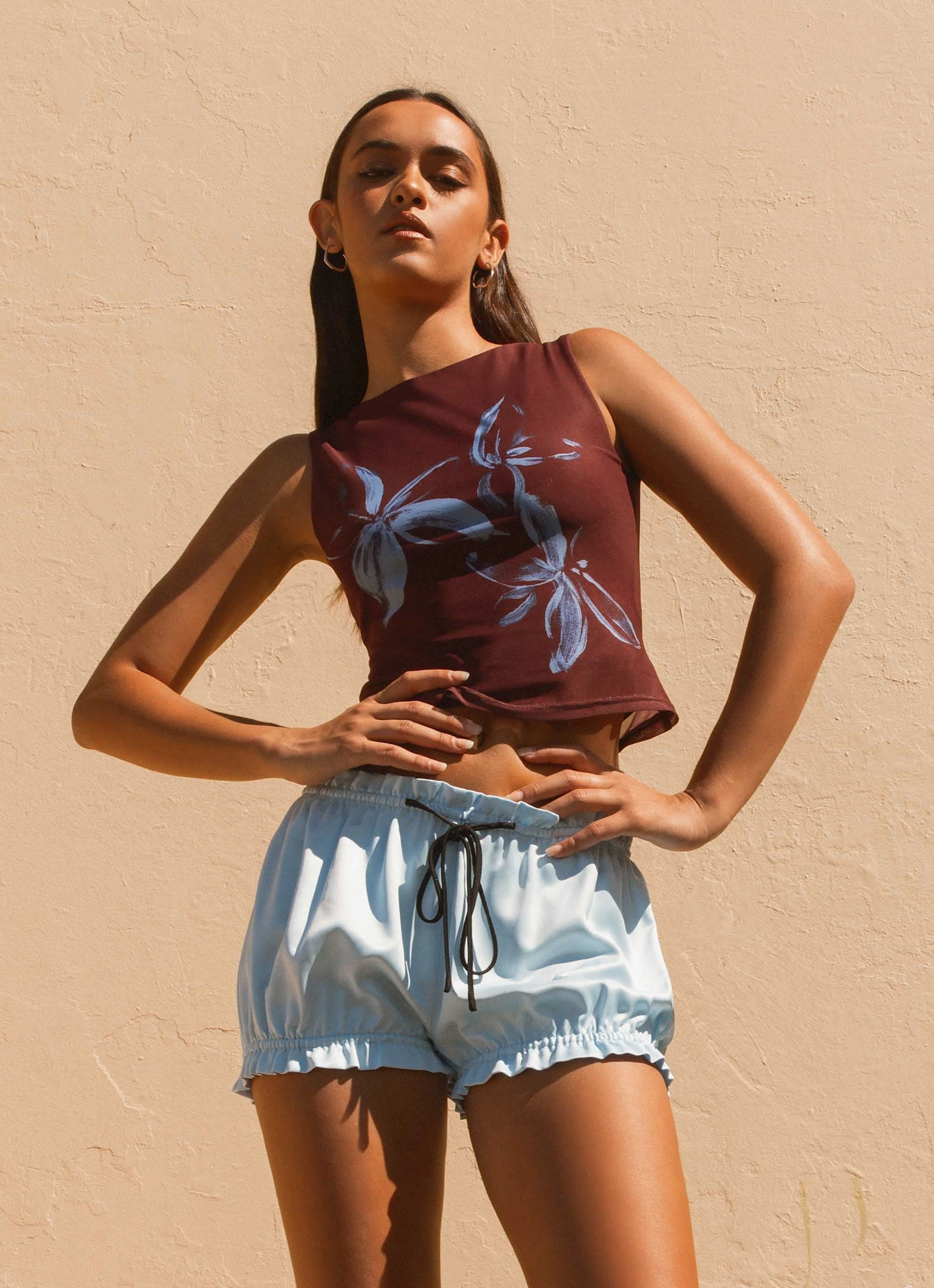 Contrast Stitch Accent Speak Now Mesh Top - Brown