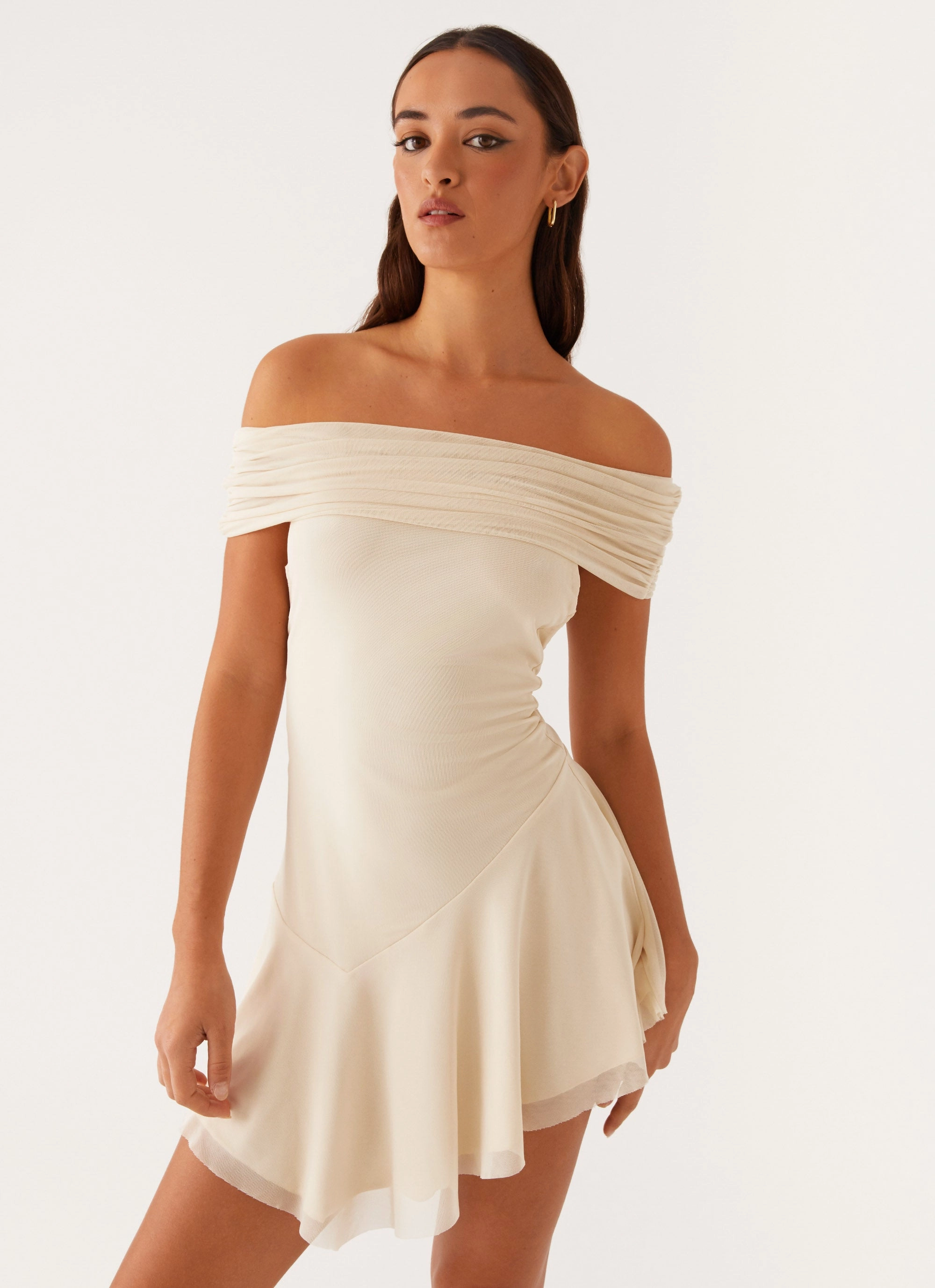 Finola Off Shoulder Mini Dress - Pastel Yellow garden party Morning Wear