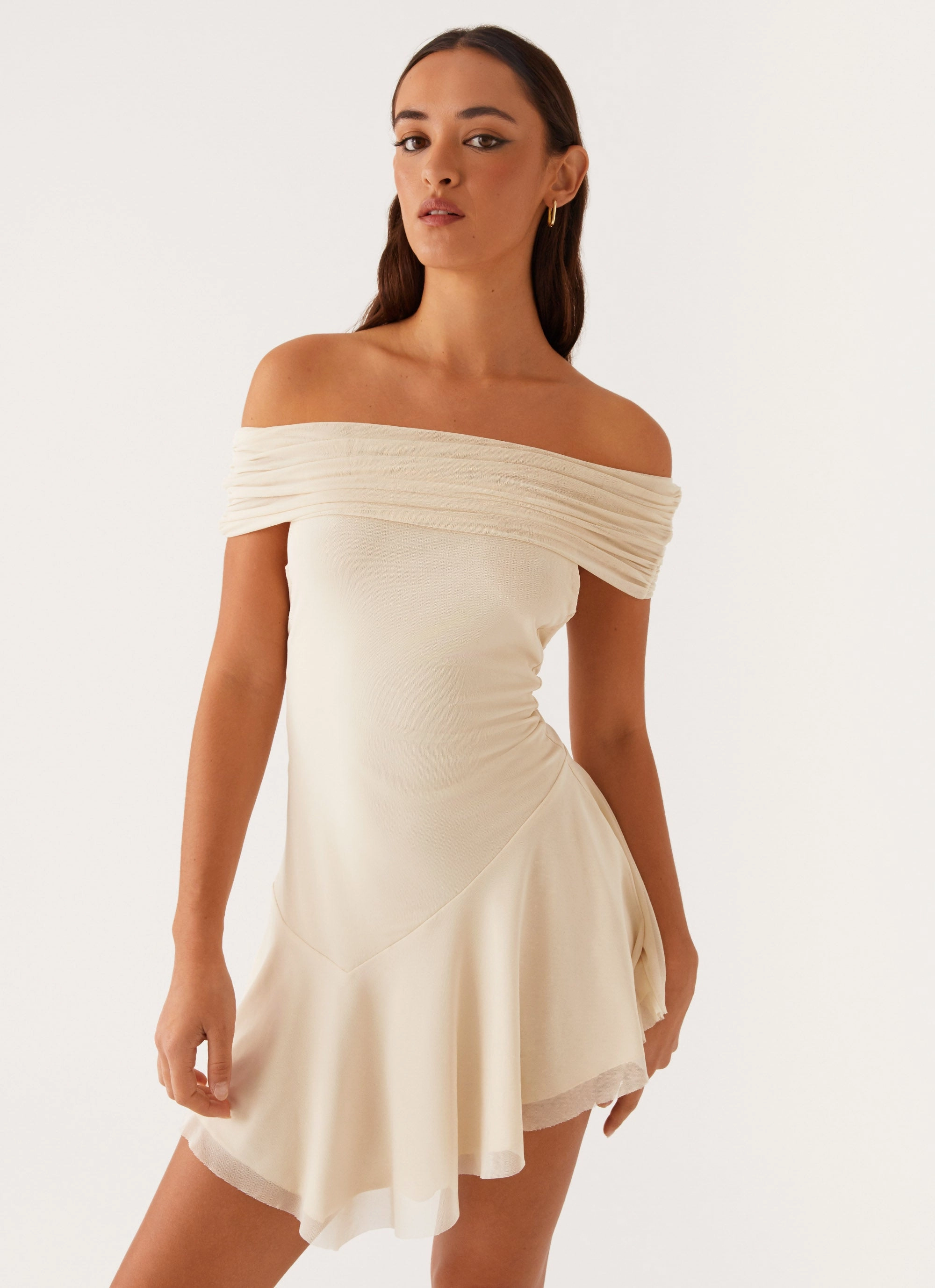 Finola Off Shoulder Mini Dress - Pastel Yellow Relaxing Style Style Ease