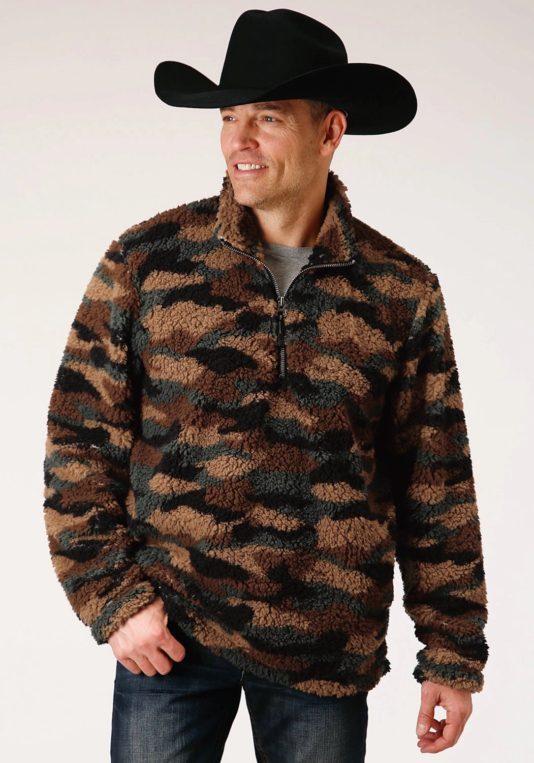 Roper Mens Brown Camo Polyester Polar Fleece Jacket fall season