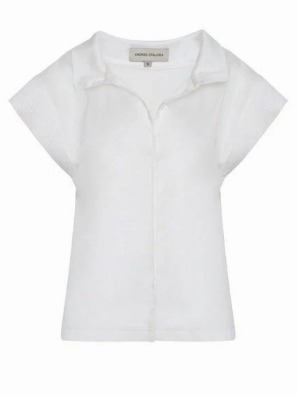 Mahal Blouse in Off White Elasticated Trim Stretchable Knit