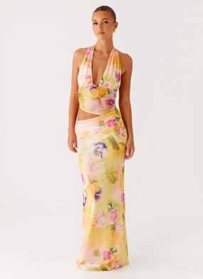Main Act Halter Maxi Dress - Sunburst Floral Casual Style Wear Skin Glow