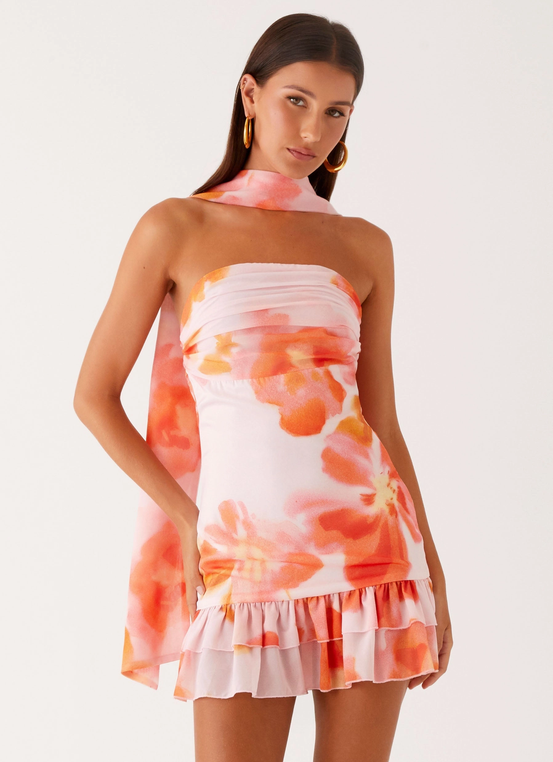 Comfortable Cut Manon Scarf Mini Dress - Blushing Blossom