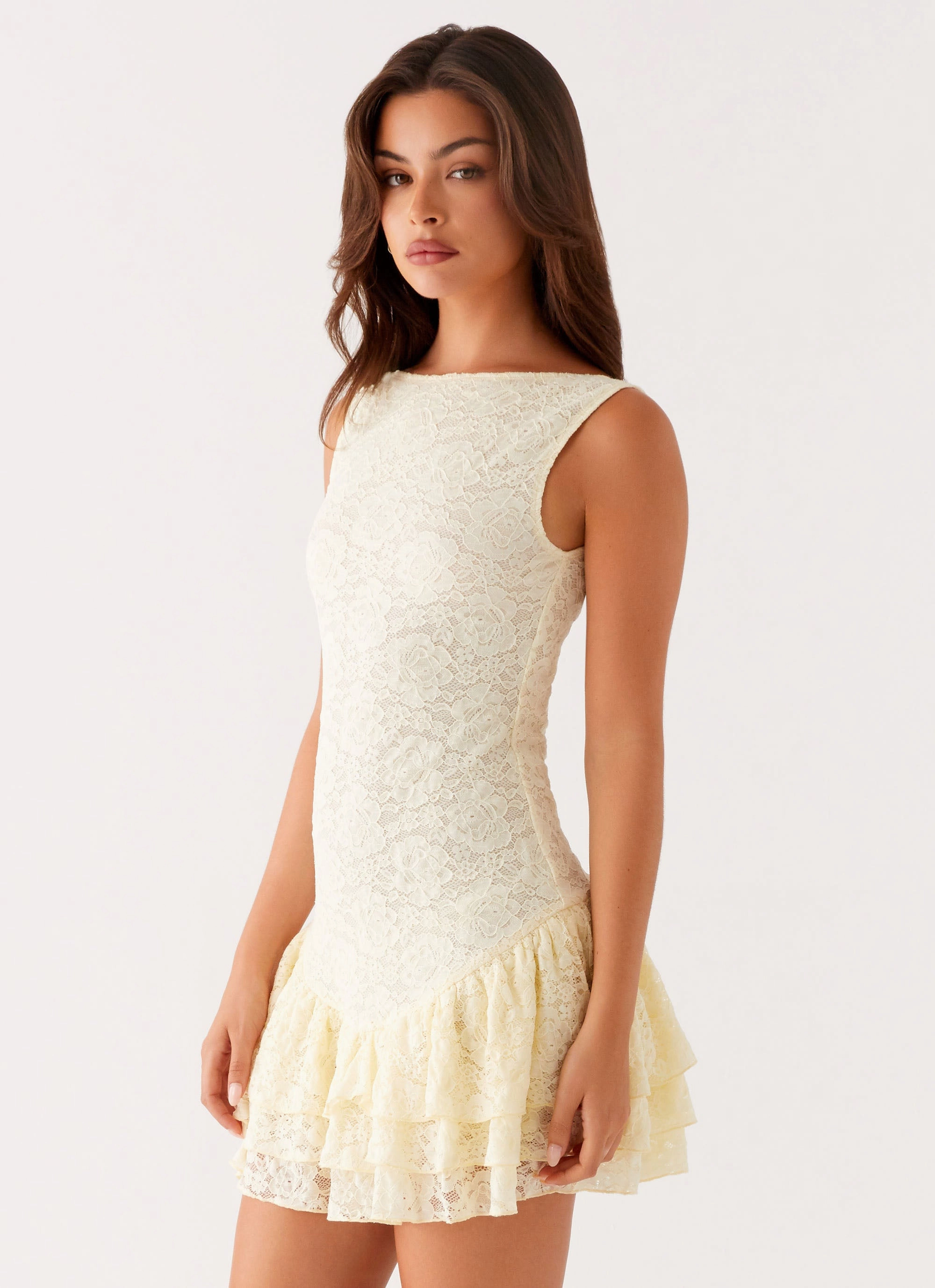 Airy Layer Elegant Motion Manuka Ruffle Mini Dress - Yellow