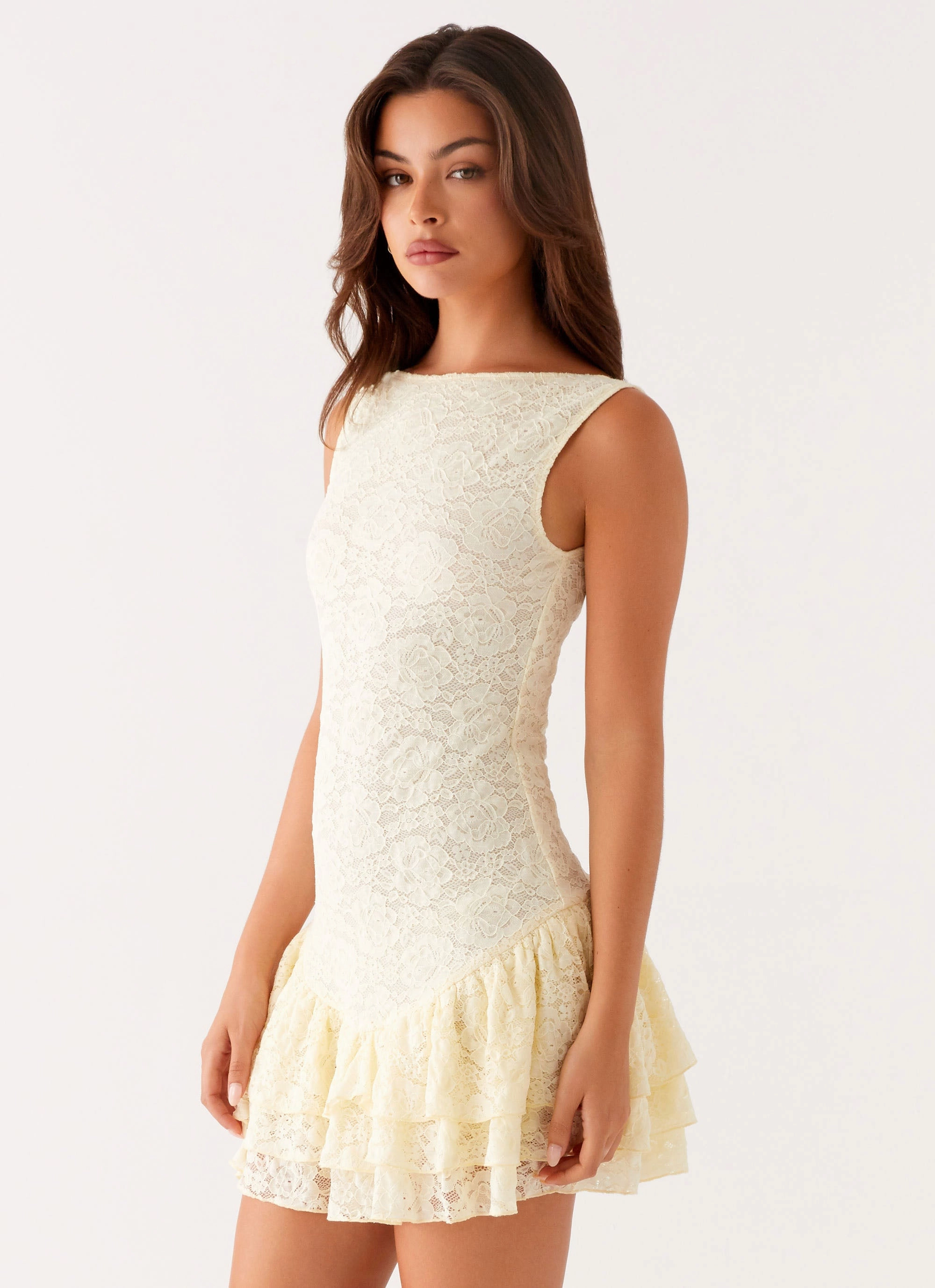Manuka Ruffle Mini Dress - Yellow Texture Softness