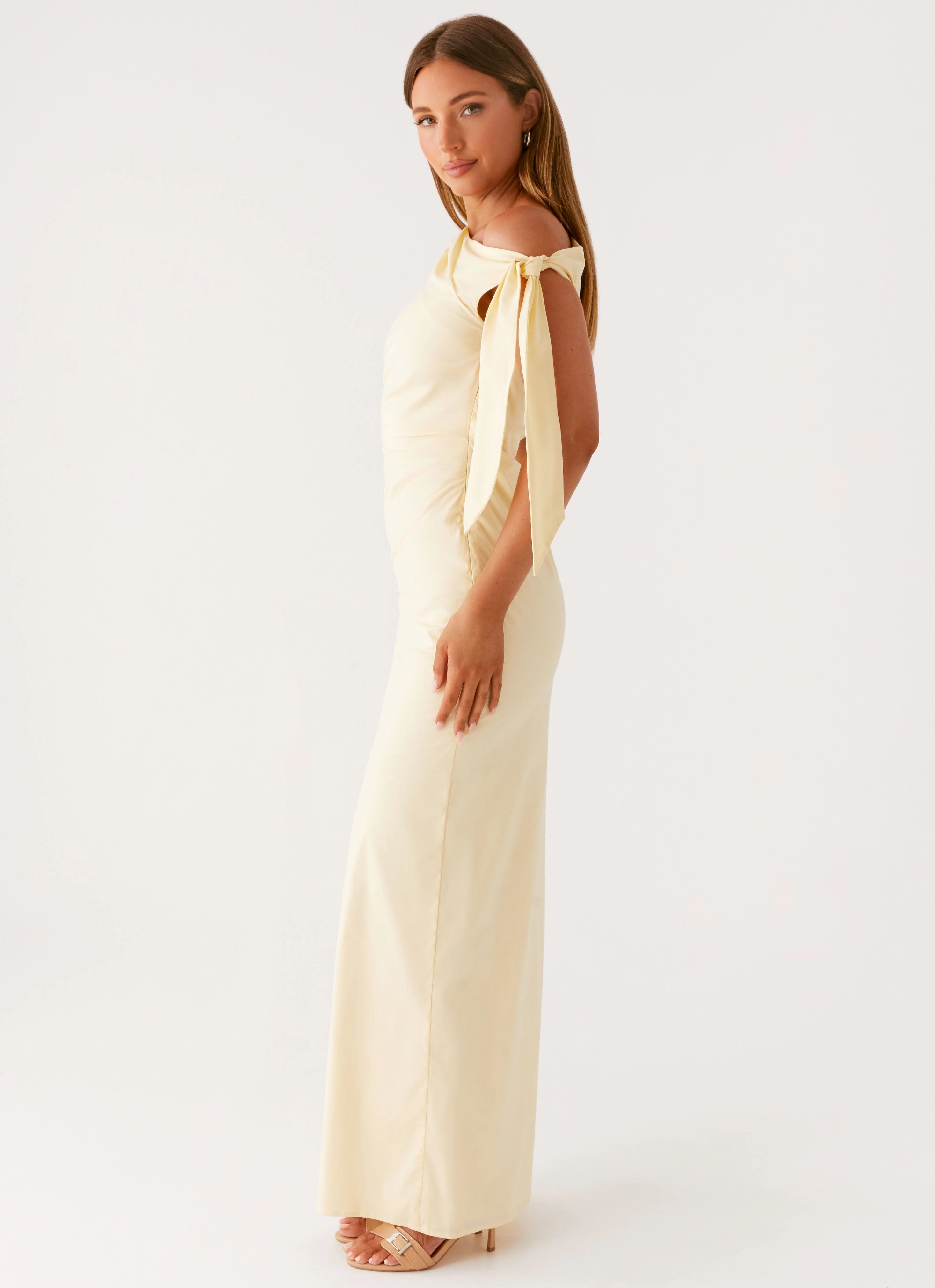 Radiant Mood Shiny Zip Marella Maxi Dress - Yellow