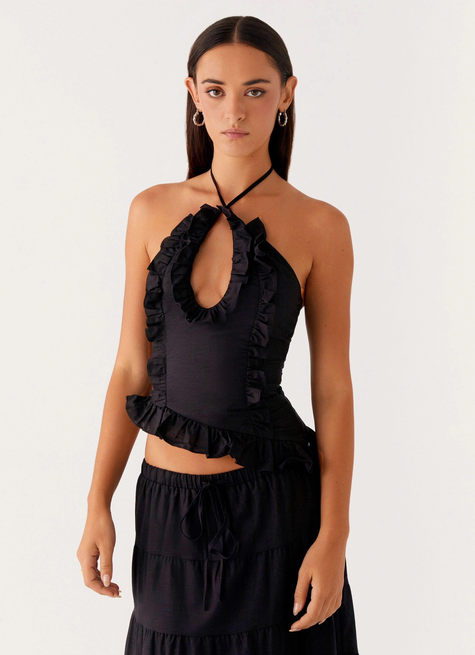 Thermal Insulation Core Mariella Linen Top - Black