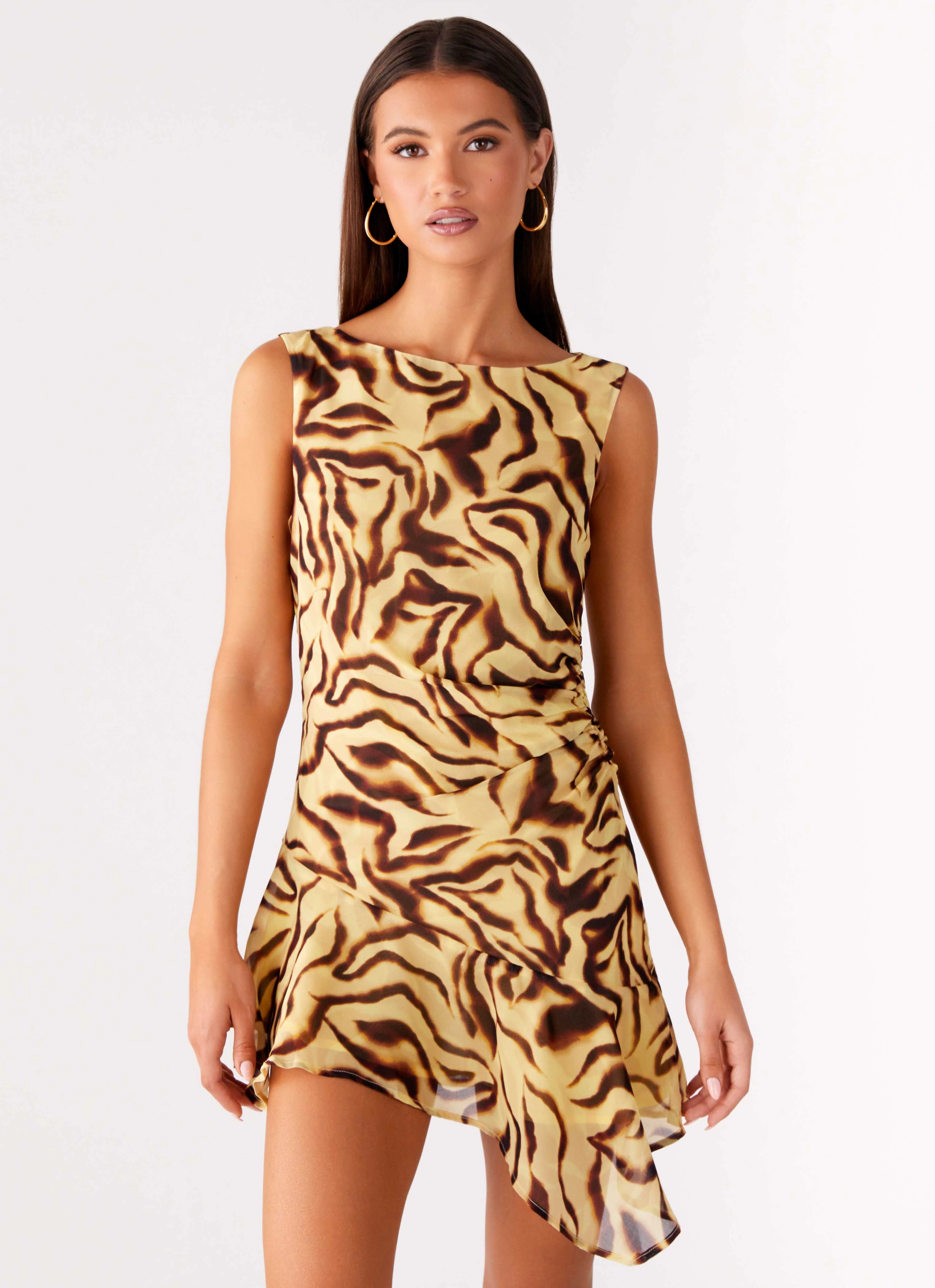 Maris Asymmetrical Mini Dress - Laguna Print Knit Cool Elegant Wearable
