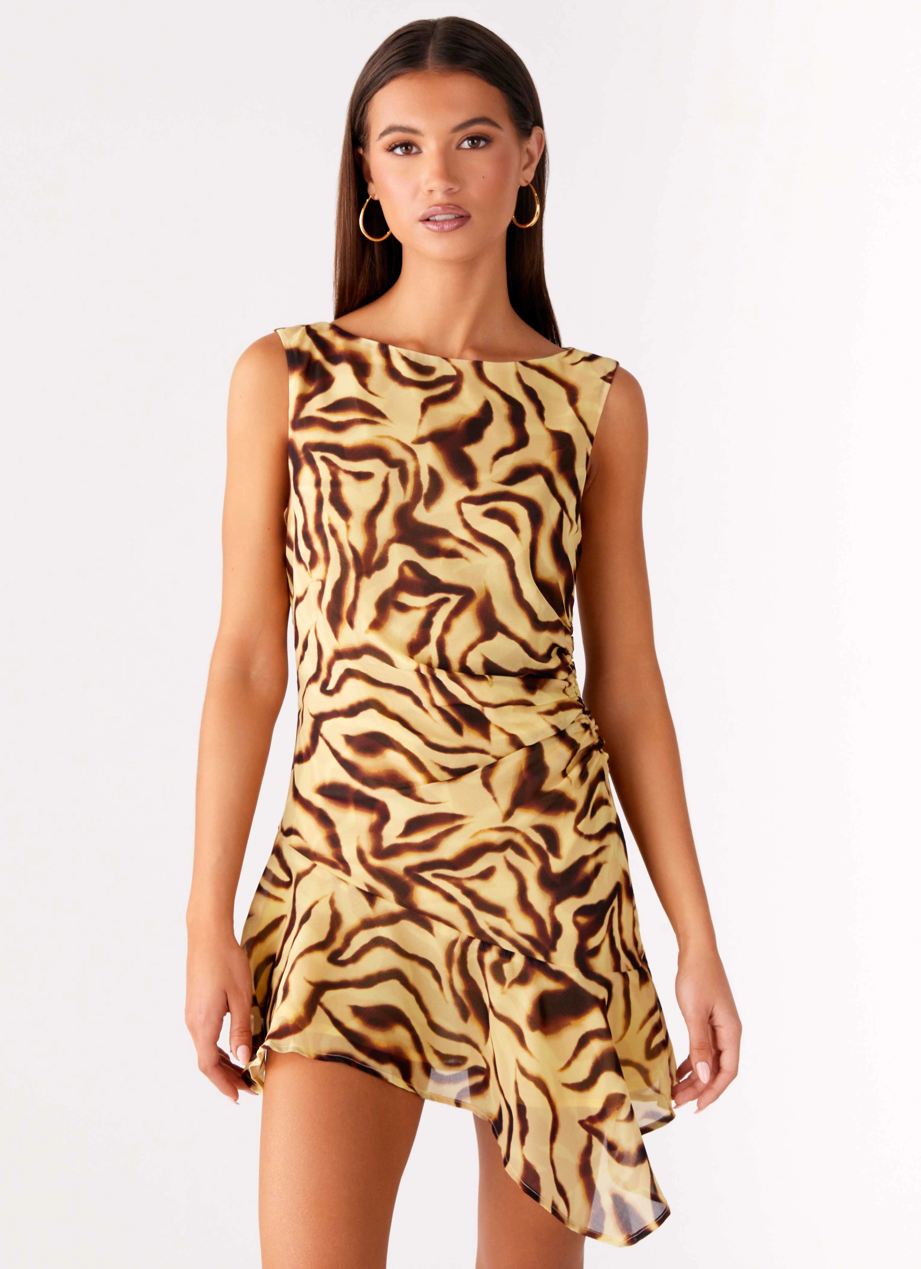 Special-Occasion Chic and Flattering Maris Asymmetrical Mini Dress - Laguna Print