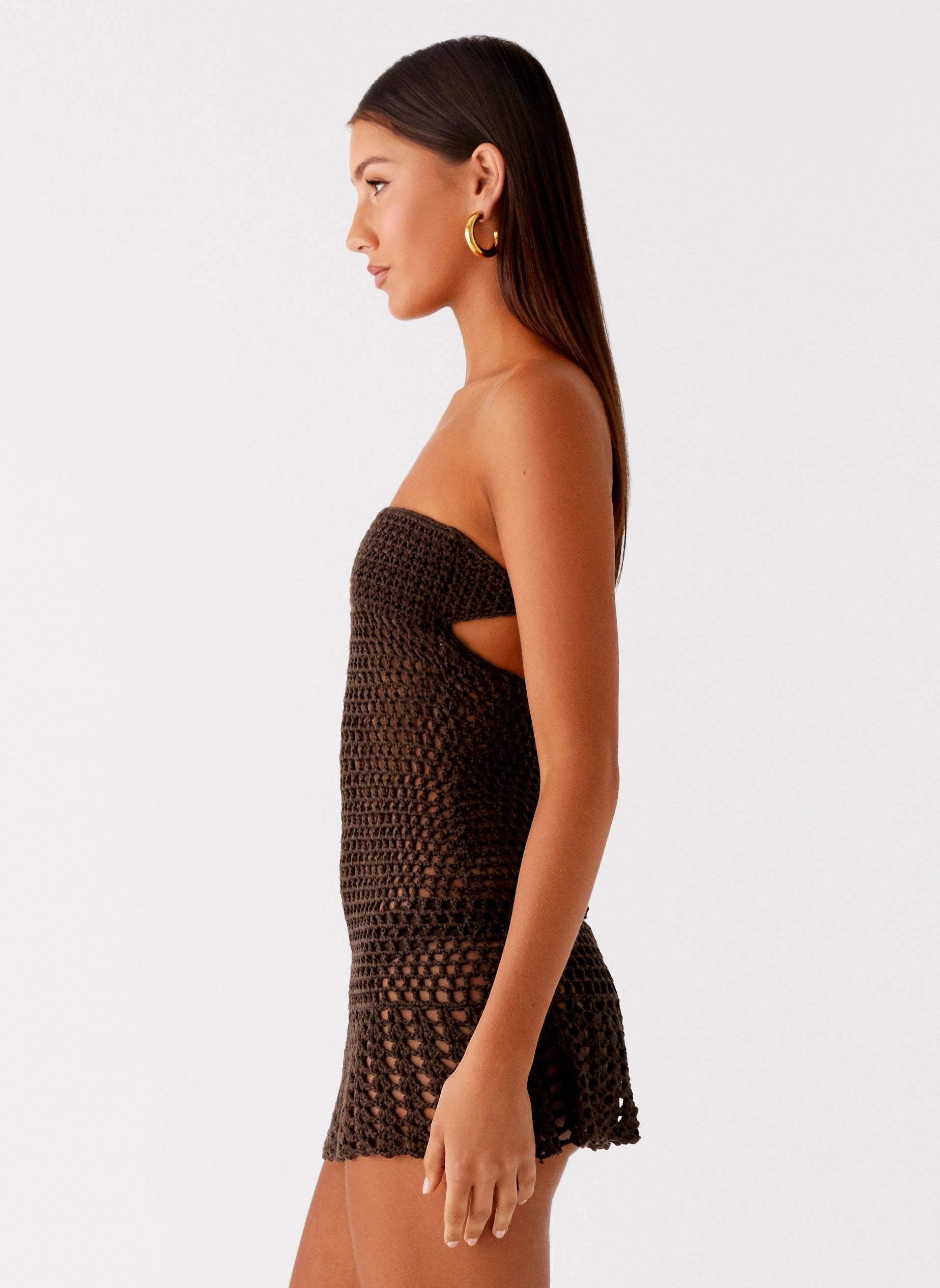 Kaiane Strapless Crochet Mini Dress - Chocolate Trendy Appearance