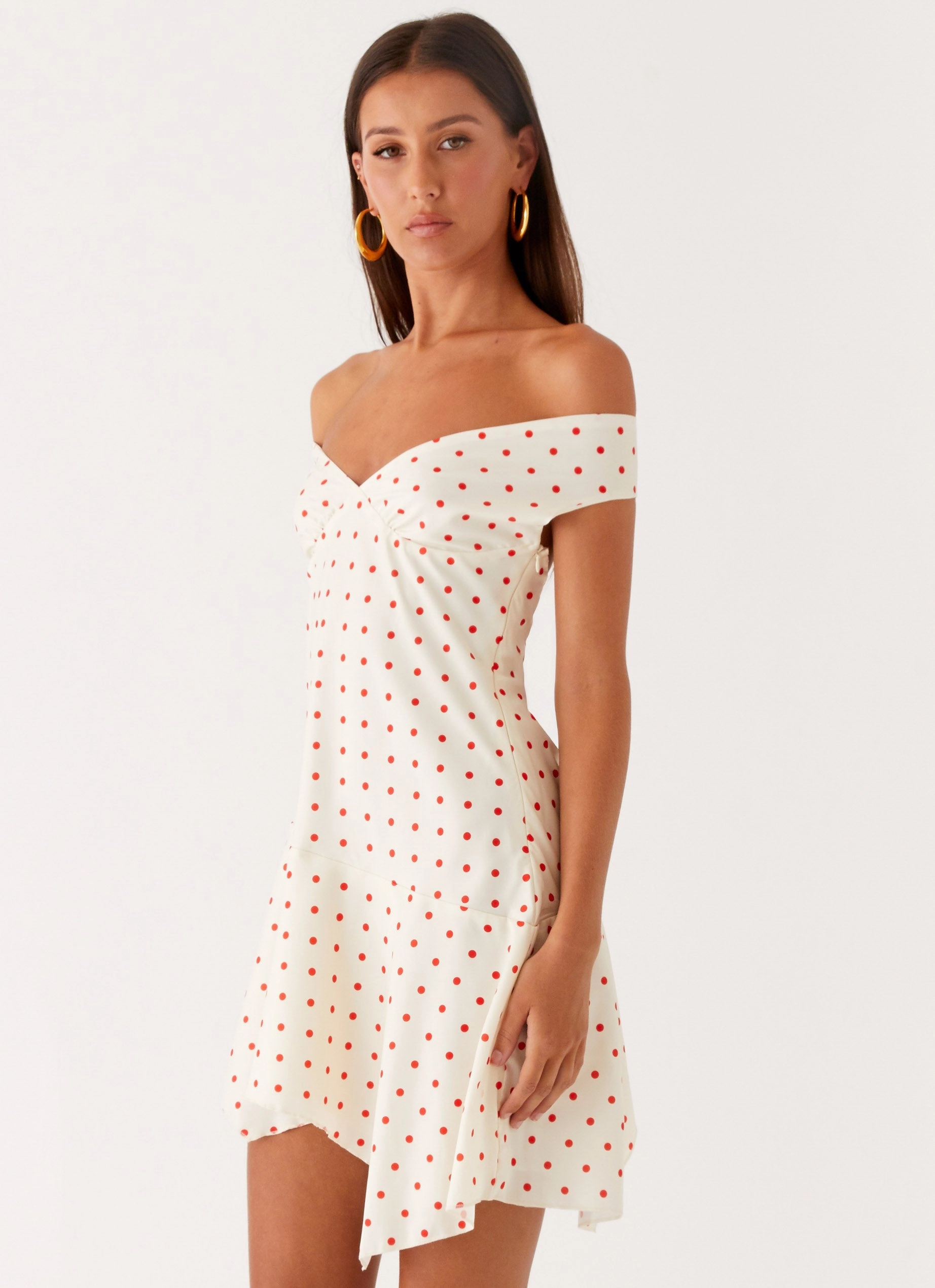 Casual weekend dress Lounge Ready Alma Mini Dress - White Red Polka Dot