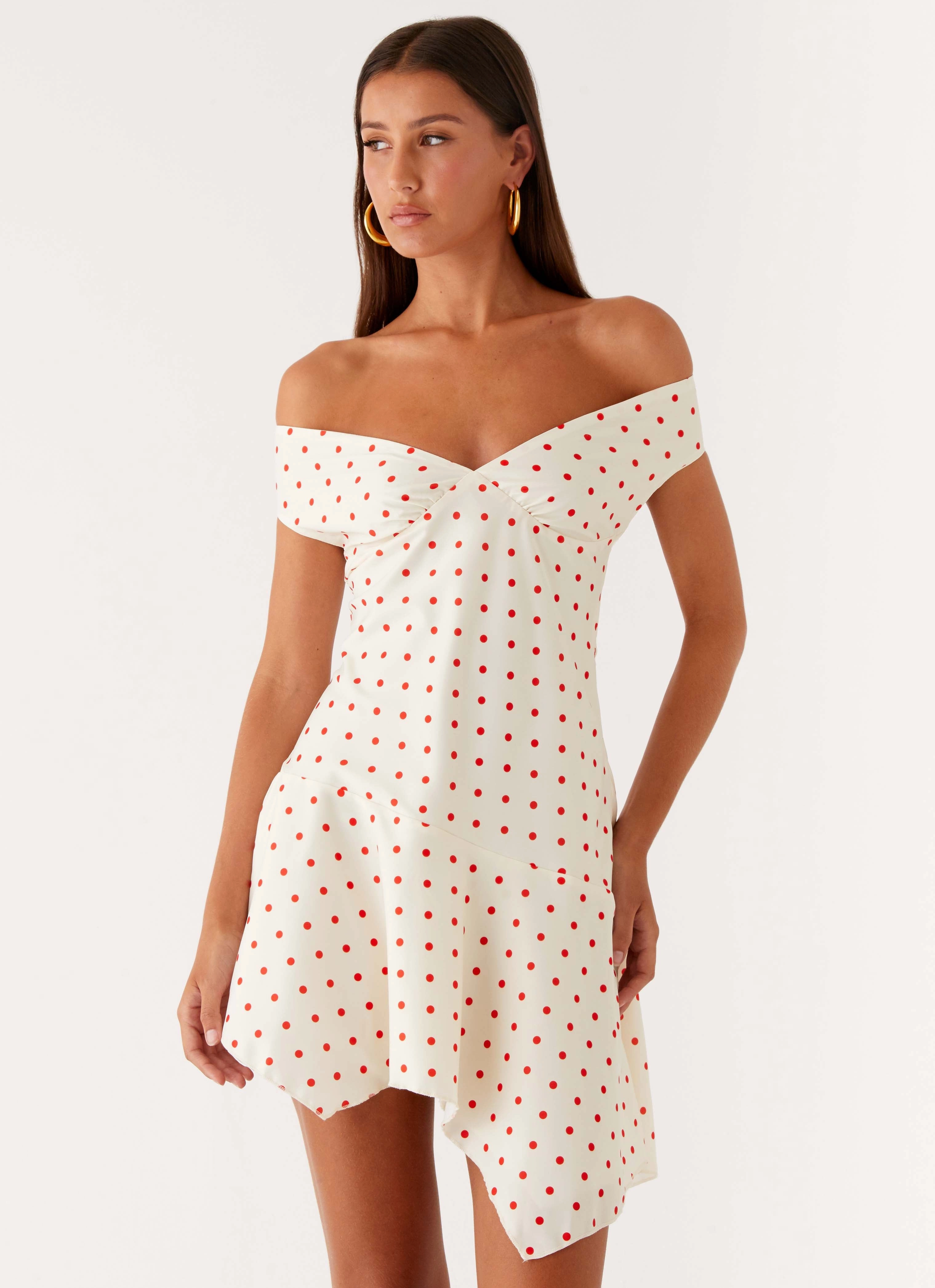 Alma Mini Dress - White Red Polka Dot Evening Ready Casual chic dress