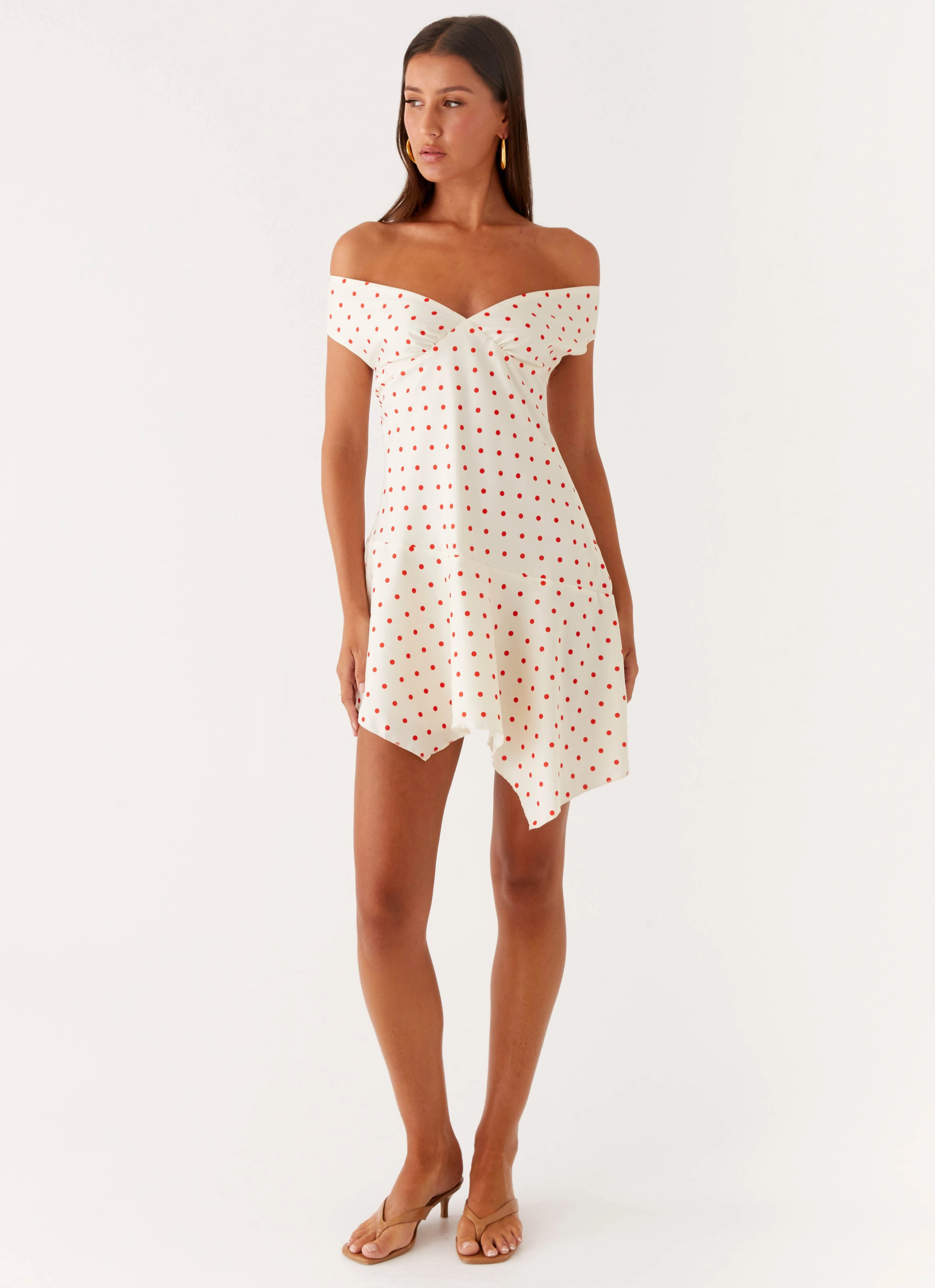 Alma Mini Dress - White Red Polka Dot Lace Accent Everyday Wear