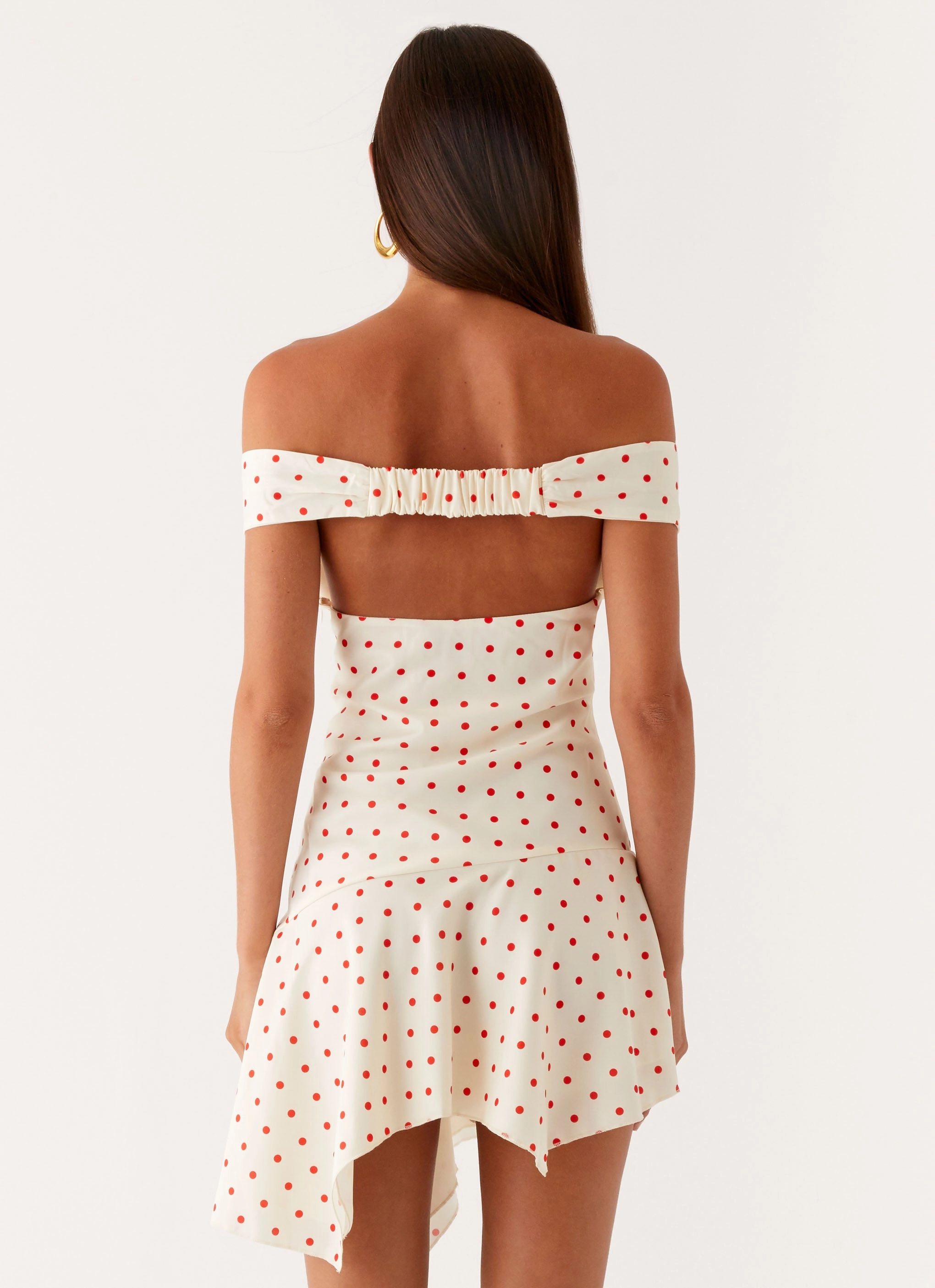 Fitted Shape Versatile Design Alma Mini Dress - White Red Polka Dot
