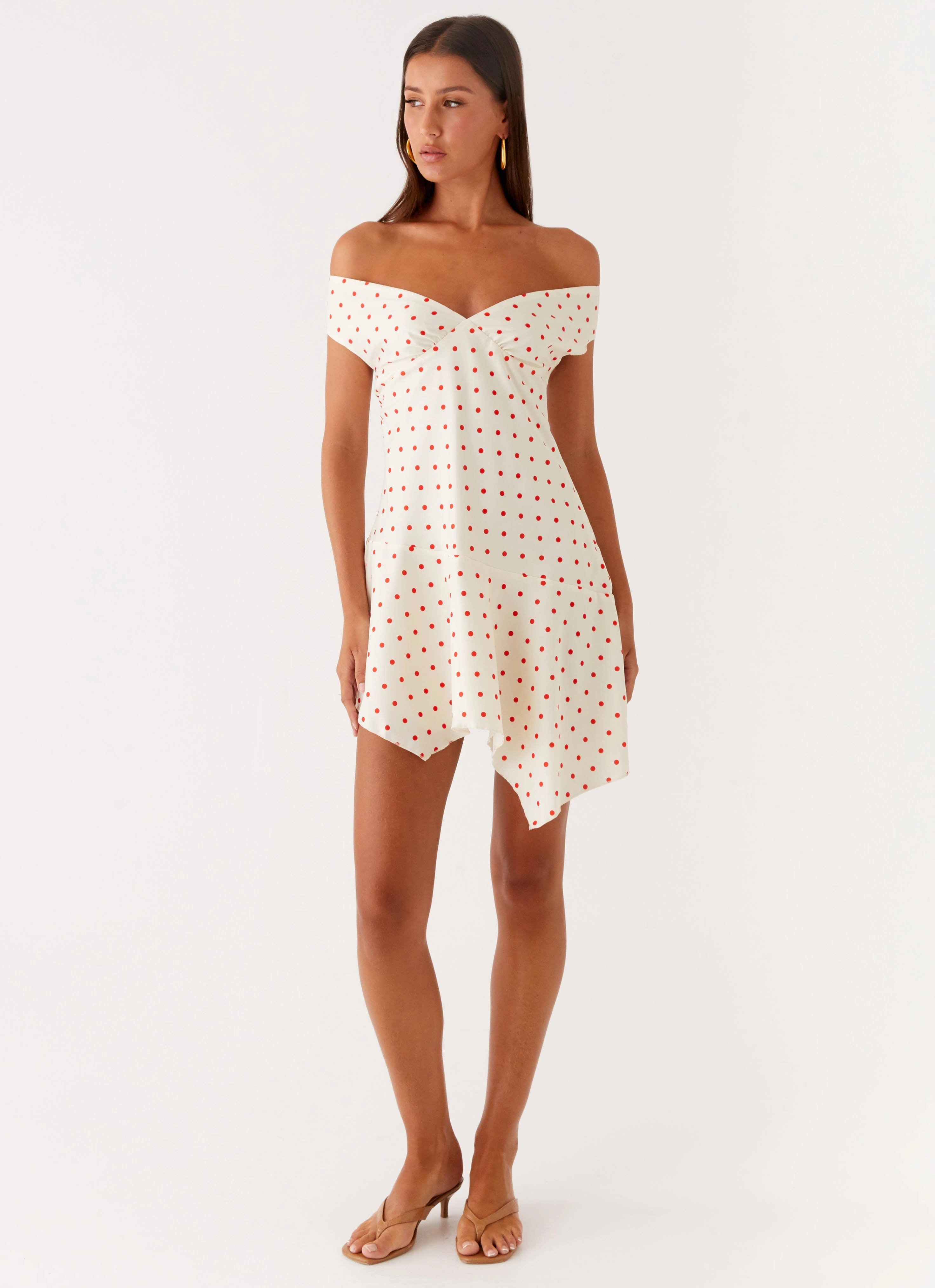 Classic Motion Open Back Alma Mini Dress - White Red Polka Dot