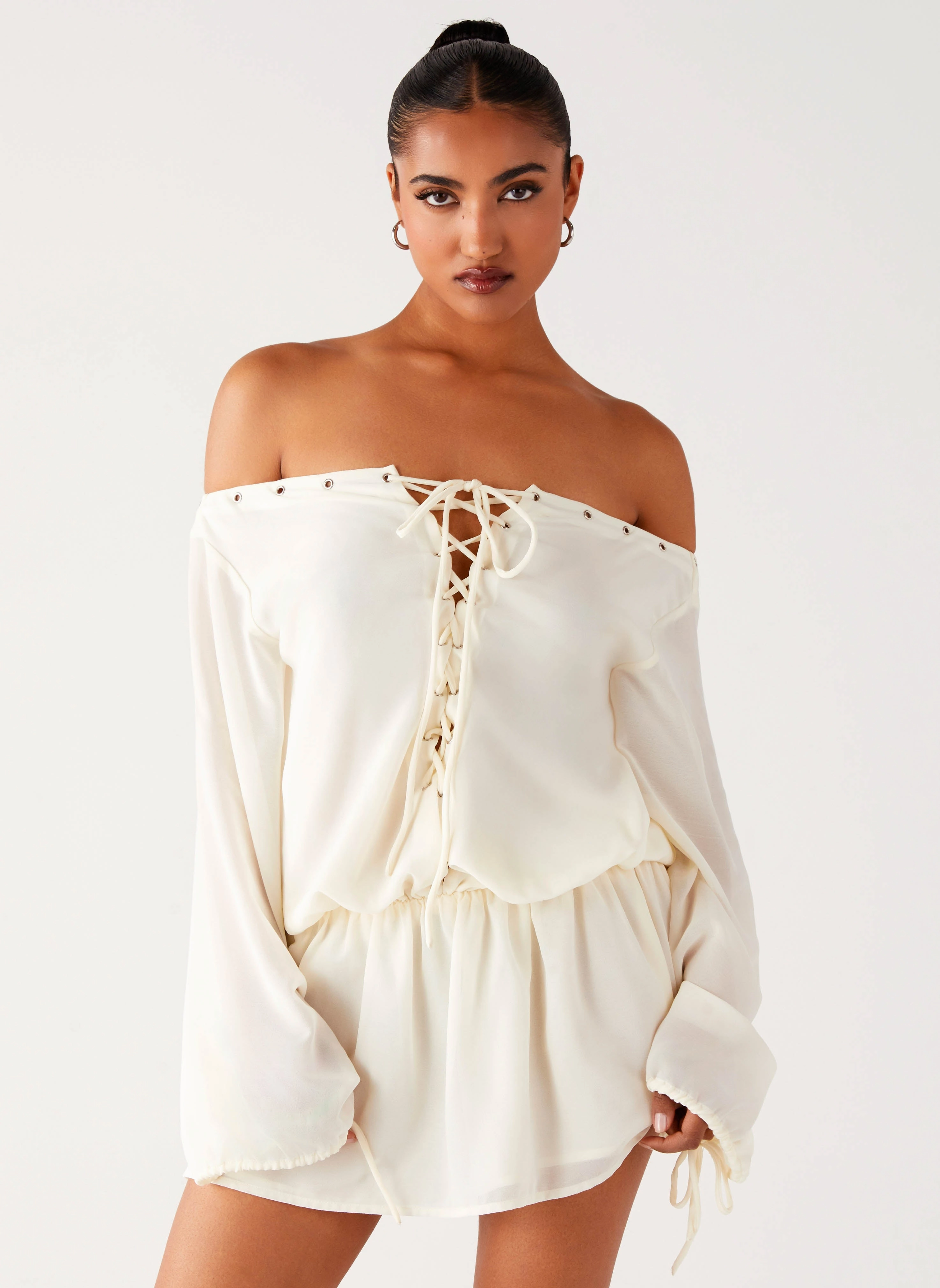 Astaria Mini Dress - Ivory polka-dot