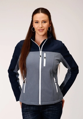 Zippered Closures Roper Womens Navy/Grey Polyester Softshell Pieced Jacket