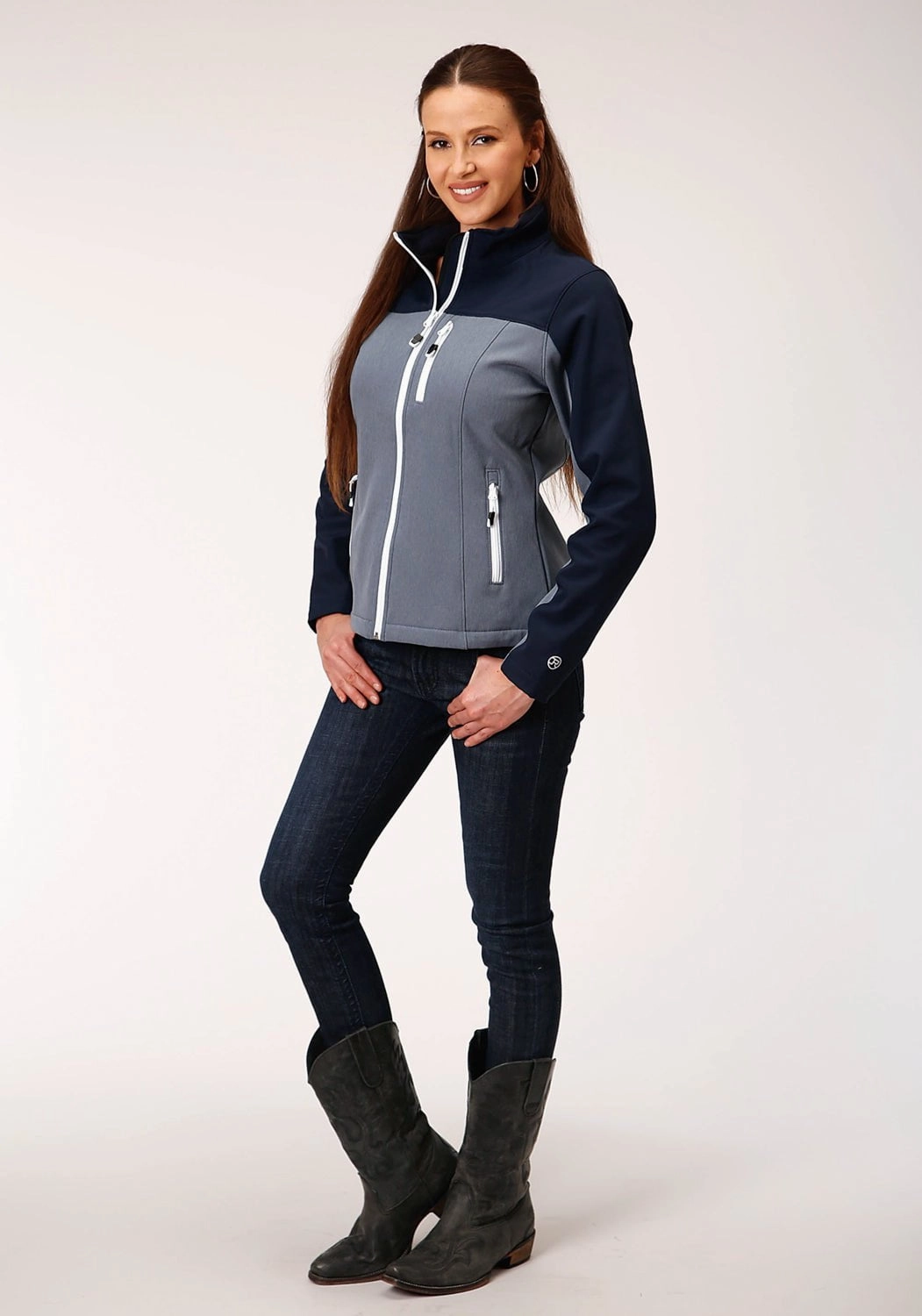 Recycled Material UV Protective Layer Roper Womens Navy/Grey Polyester Softshell Pieced Jacket