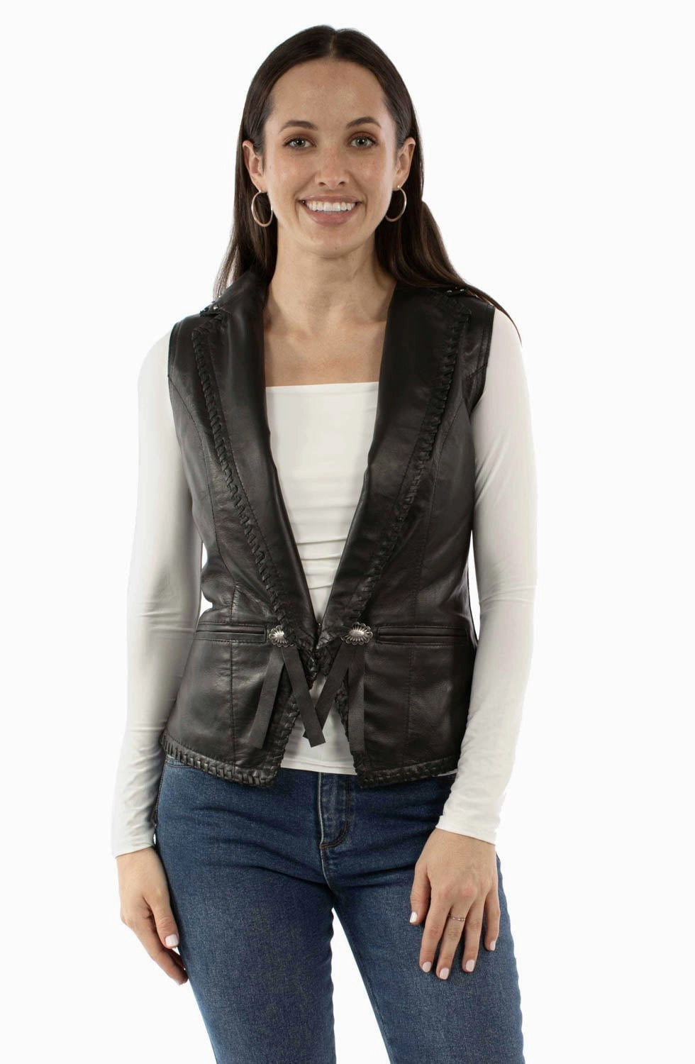 Scully Womens Edgy Whipstitch Black Leather Leather Vest Minimal Detailing Sporty Fit