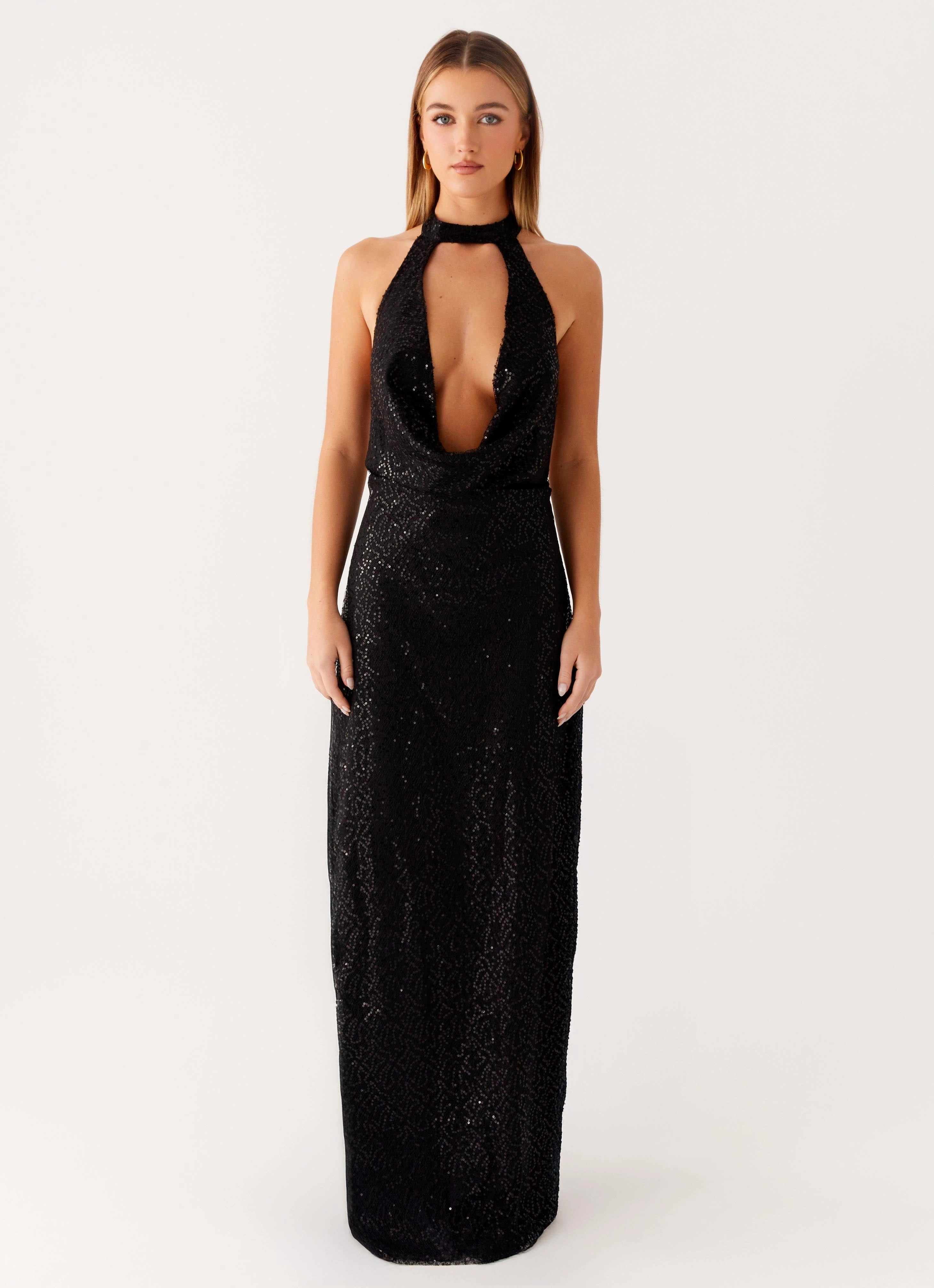 Office Classic Fashionable Layers Empire Sequin Maxi Dress - Black