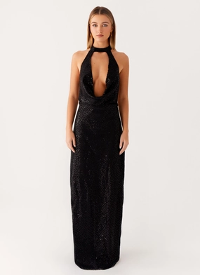 Office Classic Fashionable Layers Empire Sequin Maxi Dress - Black