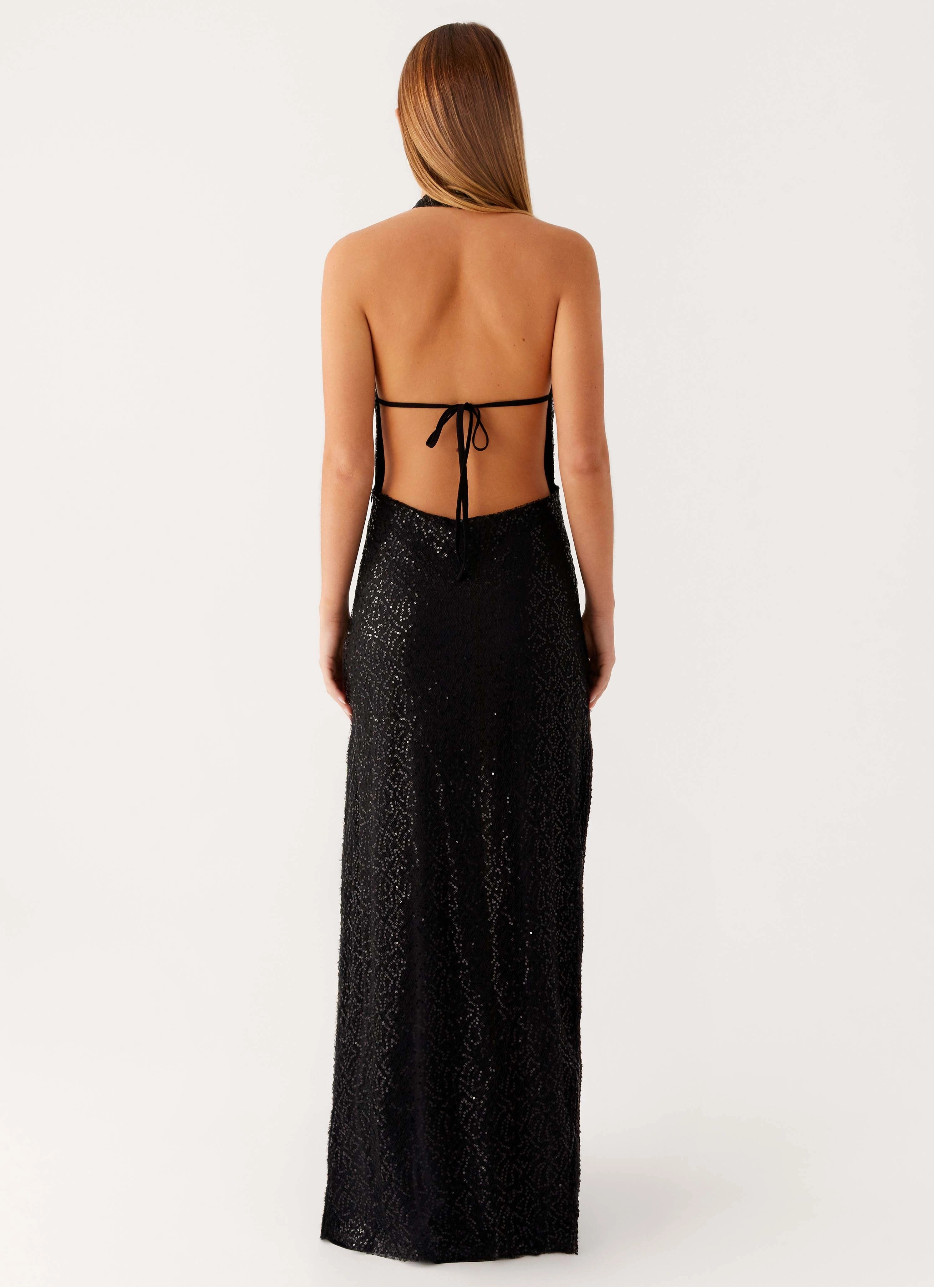Empire Sequin Maxi Dress - Black LightweightMaterial Magnetic-Closure