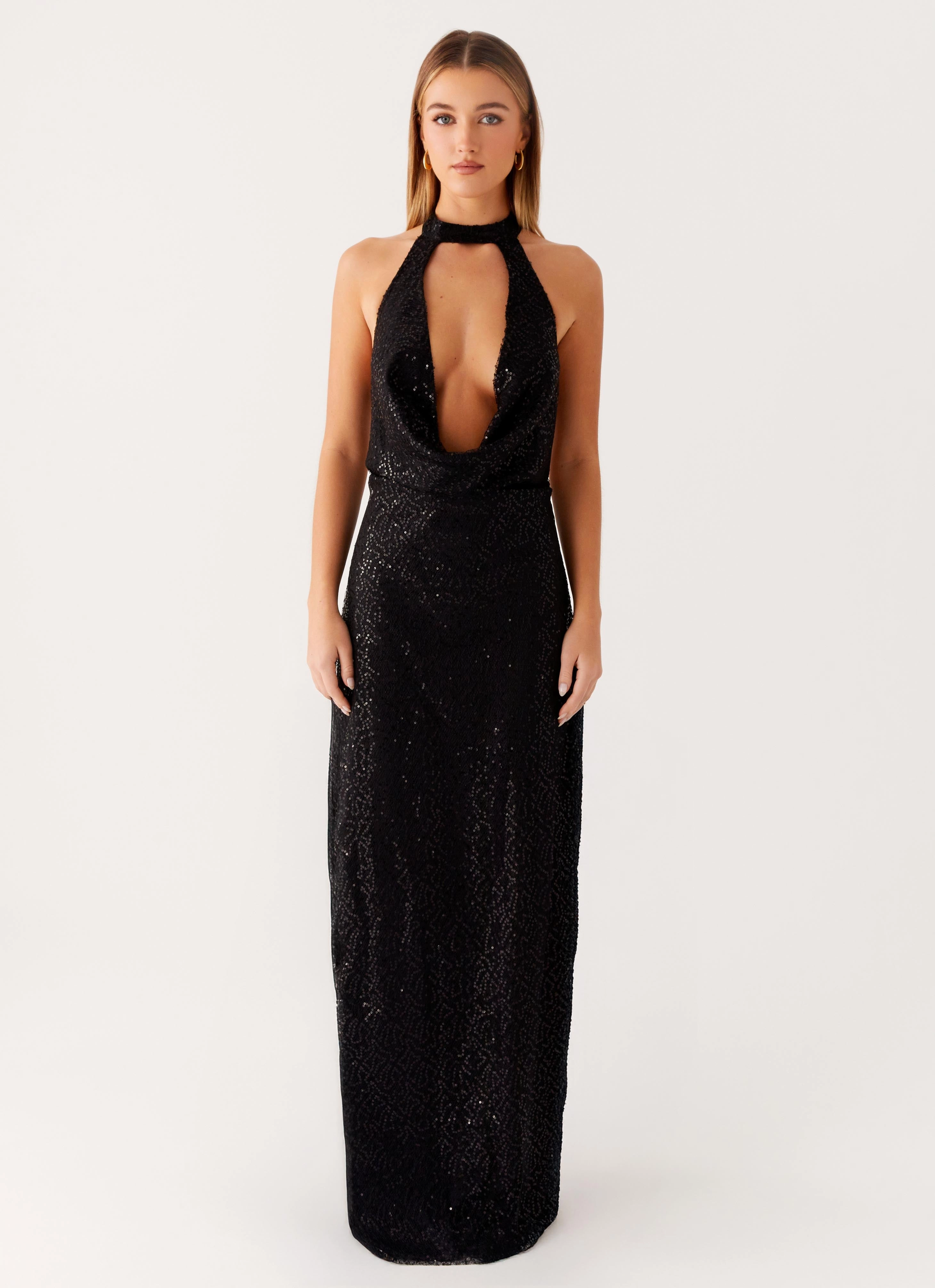 Perfect For Any Occasion Effortless Fit Empire Sequin Maxi Dress - Black