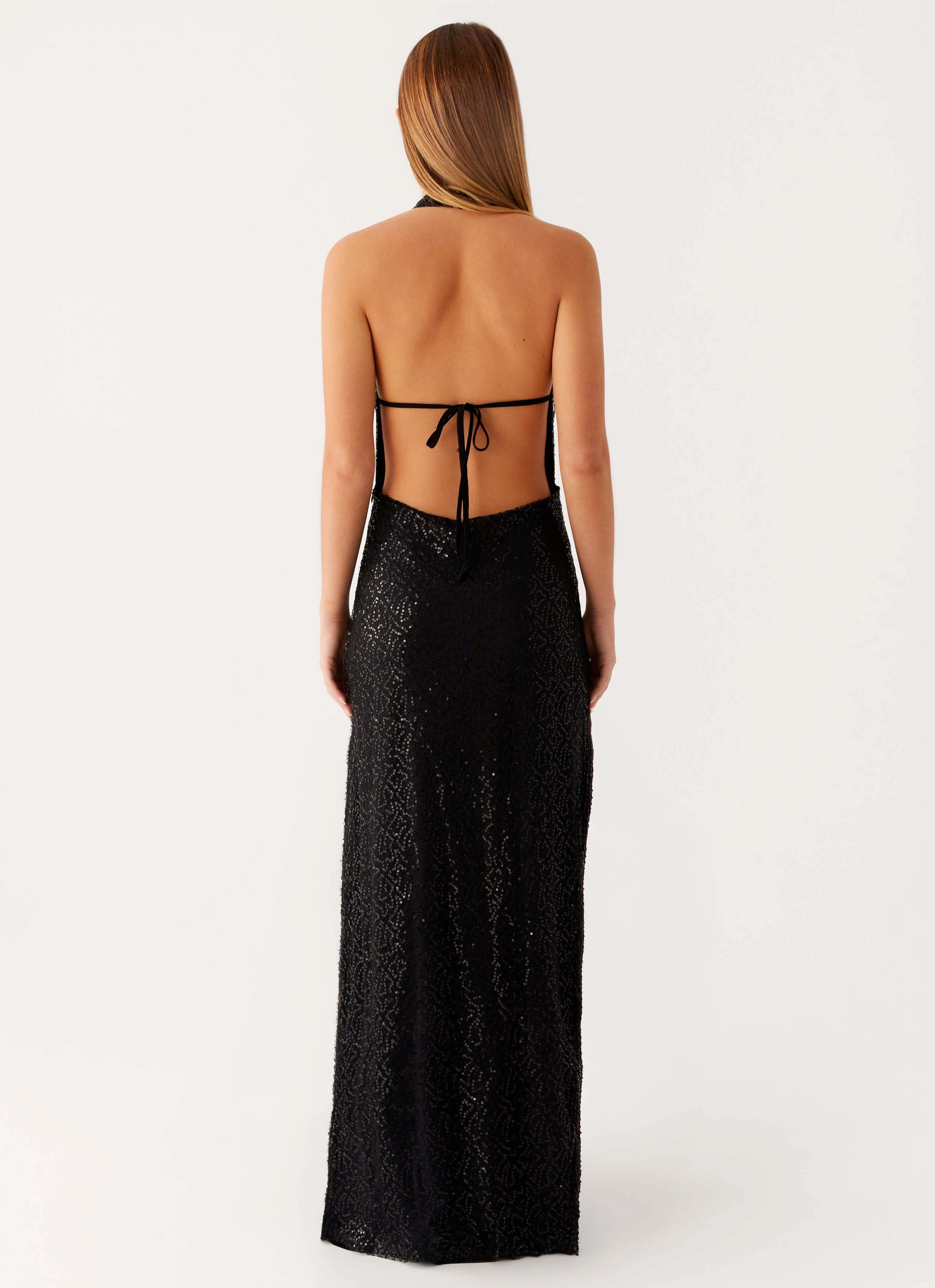 Deep Hue Wrinkle-Free-Finish Empire Sequin Maxi Dress - Black