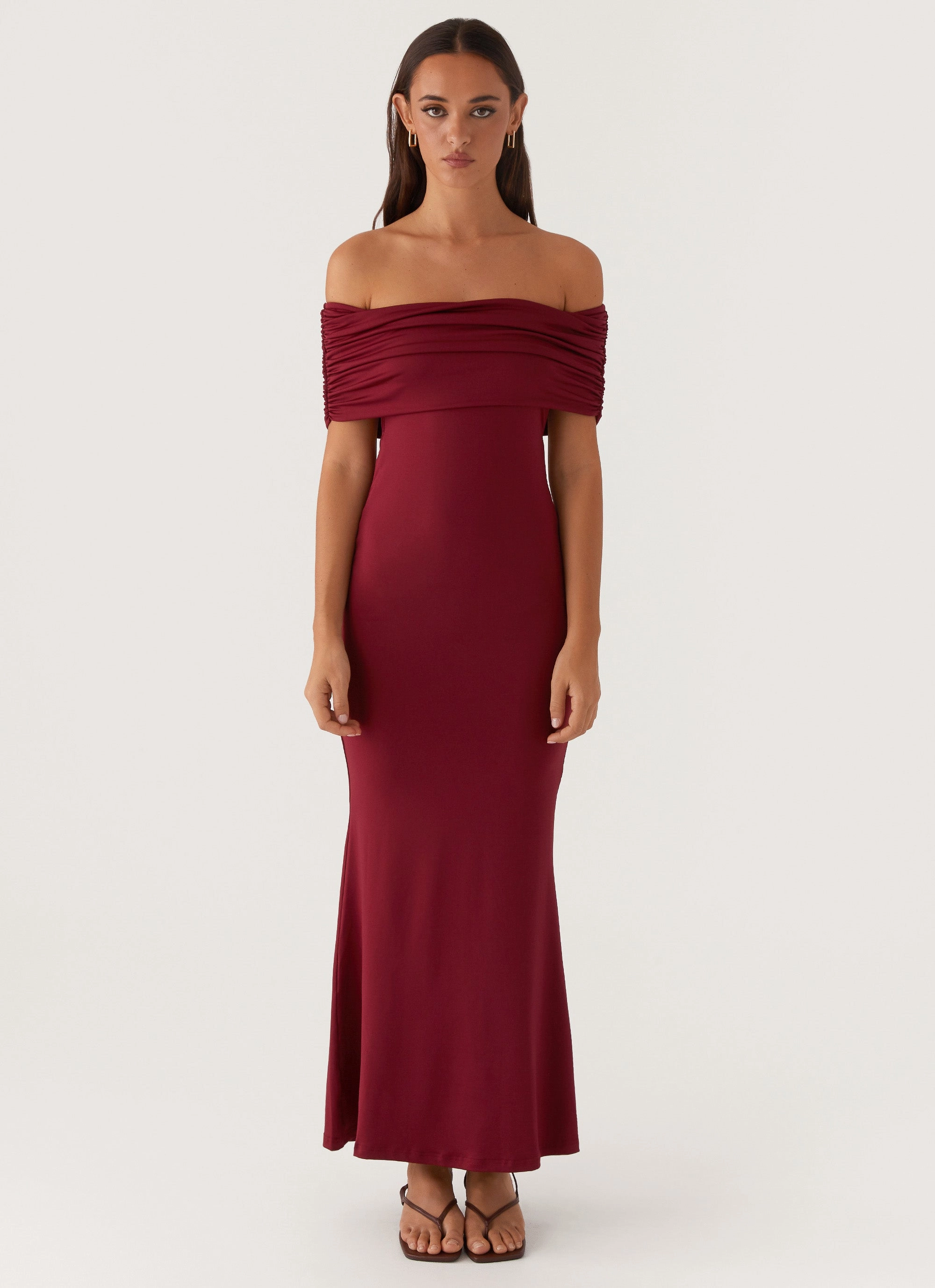 Maude Maxi Dress - Maroon Bold Look Smooth-Lining