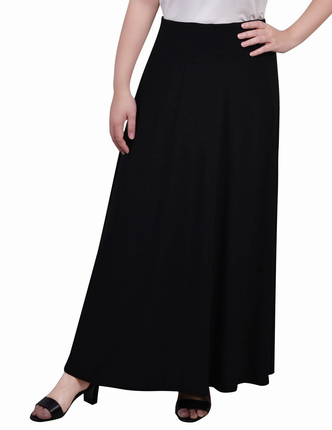 Edgy Look Maxi A-Line Skirt With Front Faux Belt With Ring Detail