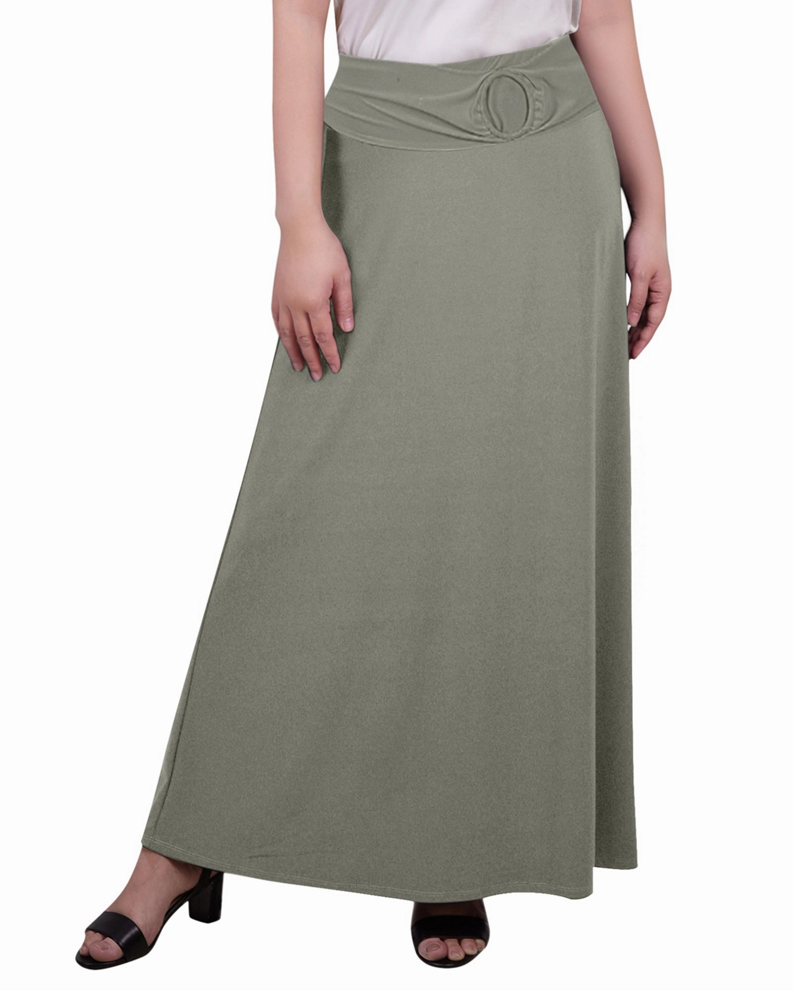 Breezy Flow Maxi A-Line Skirt With Front Faux Belt With Ring Detail