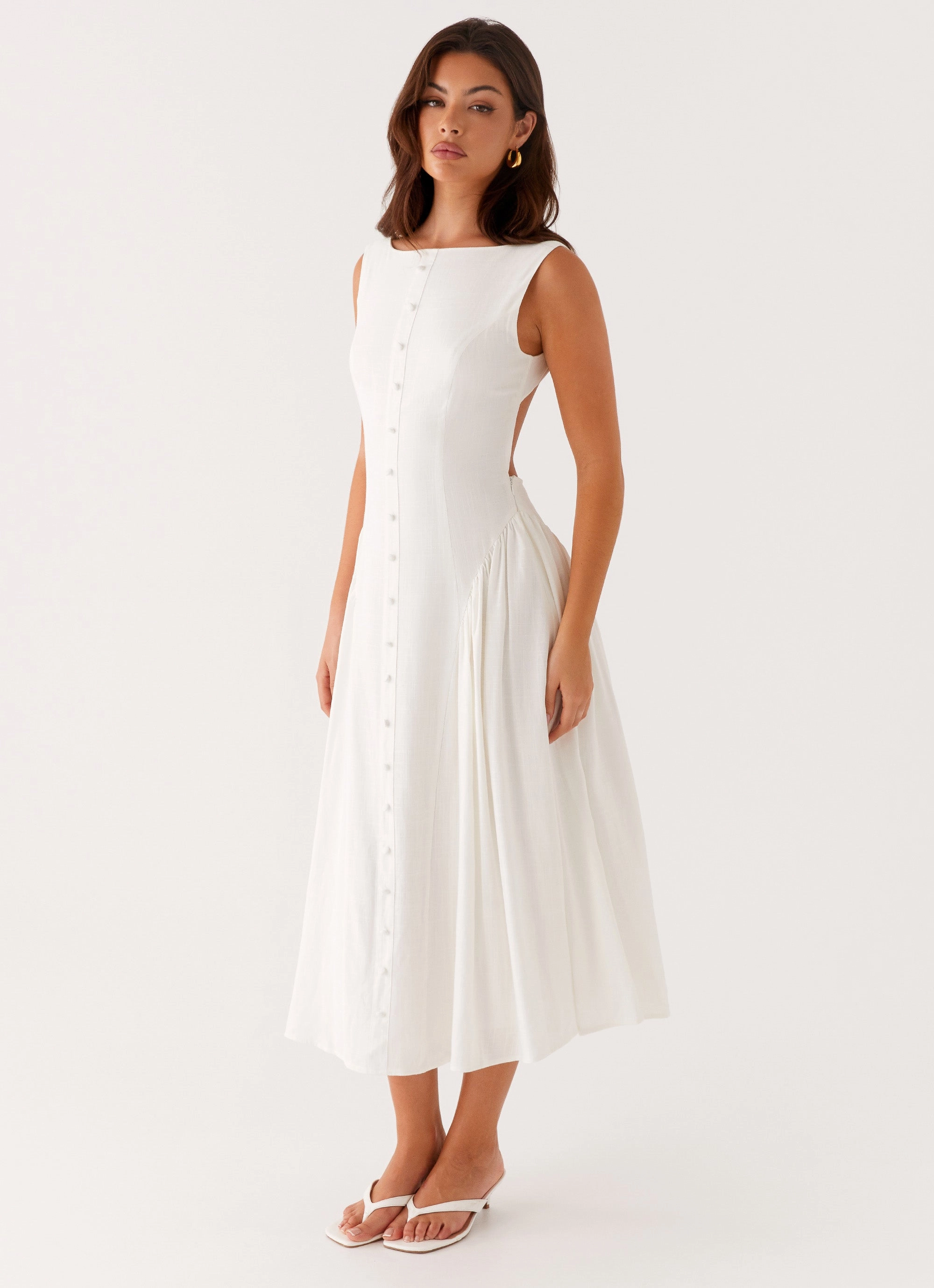 Minimalist fit-and-flare Maylah Midi Dress - White