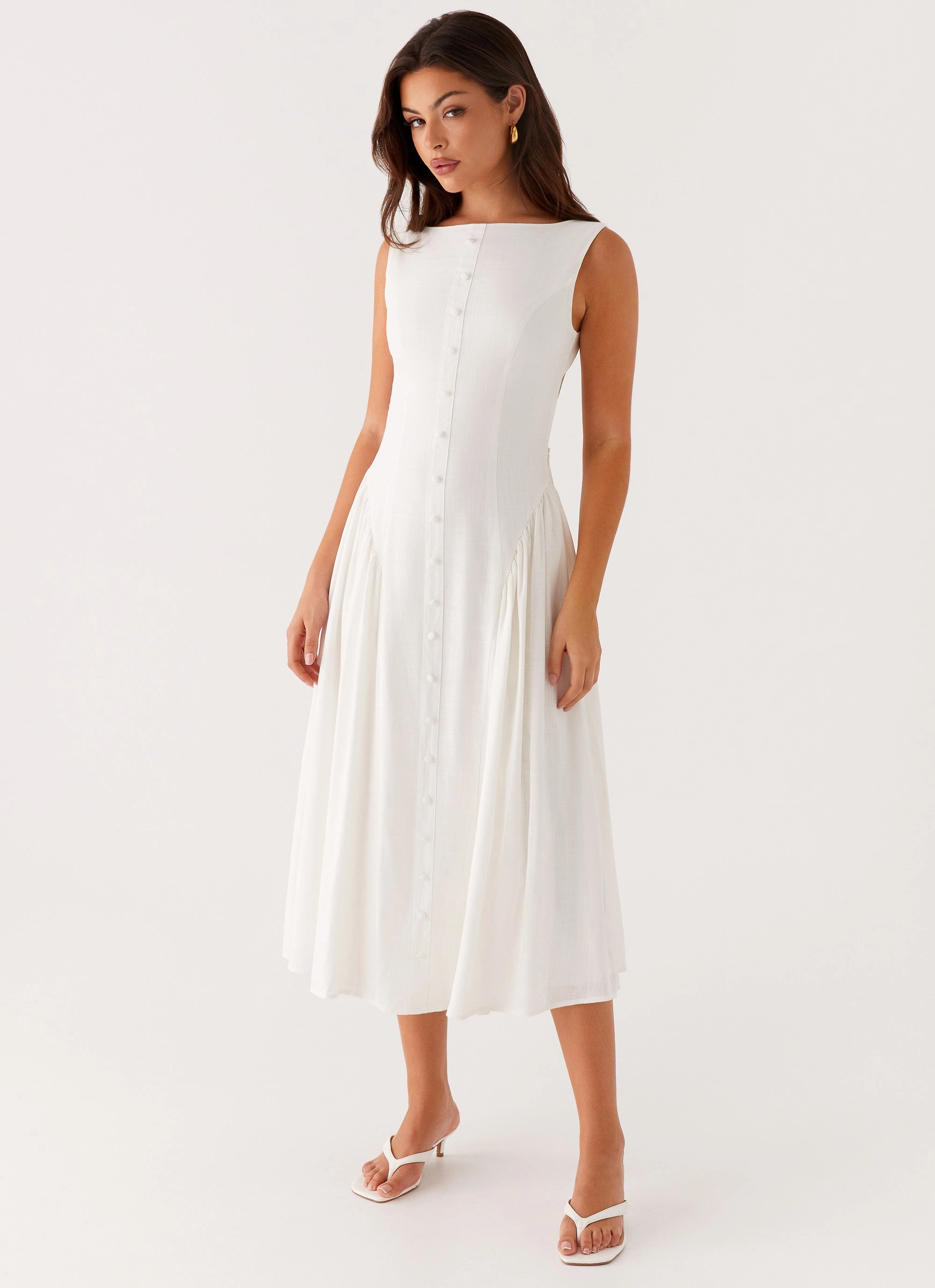 Maylah Midi Dress - White Fresh Glow Shiny-Lining