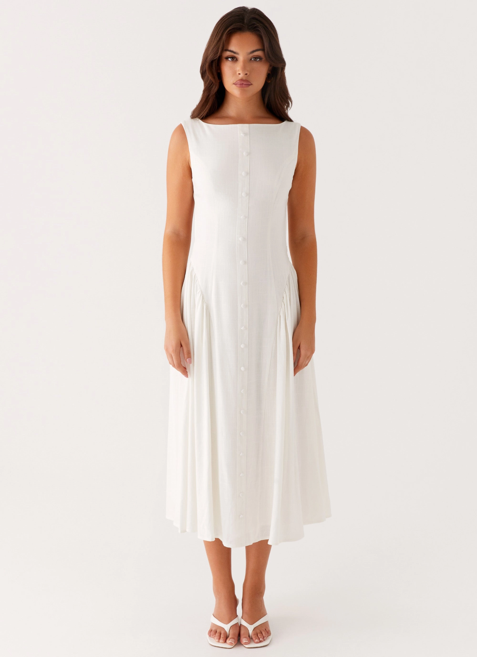 Maylah Midi Dress - White Trend Focused Luxurious Feel