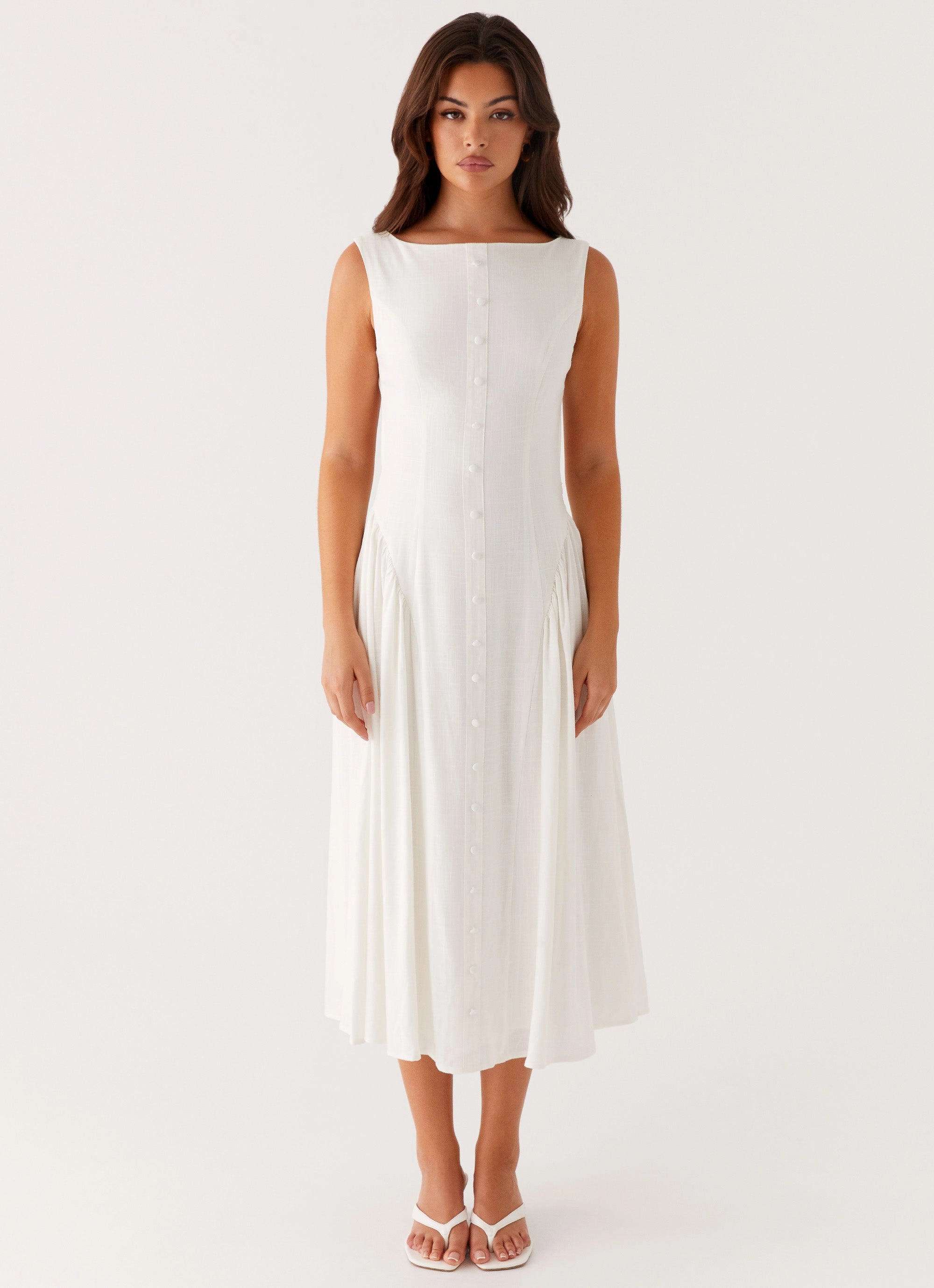 Maylah Midi Dress - White Feminine Structure