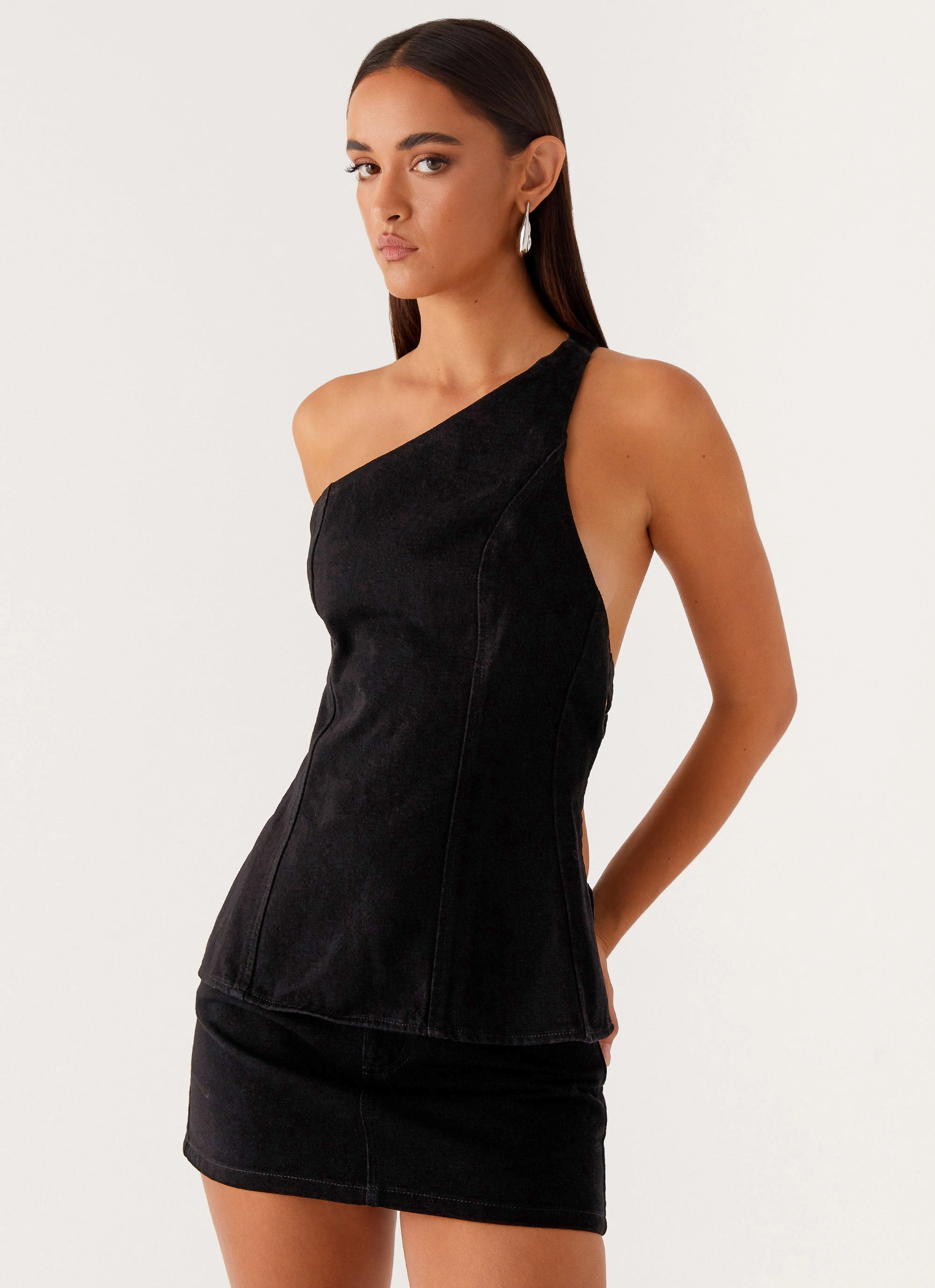 Maysa Denim Top - Black ElasticEdgeBinding