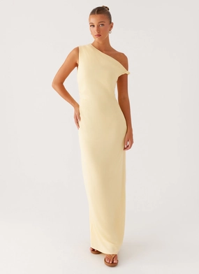 Mckenna Maxi Dress - Yellow Asymmetric-Neck Joyful Look