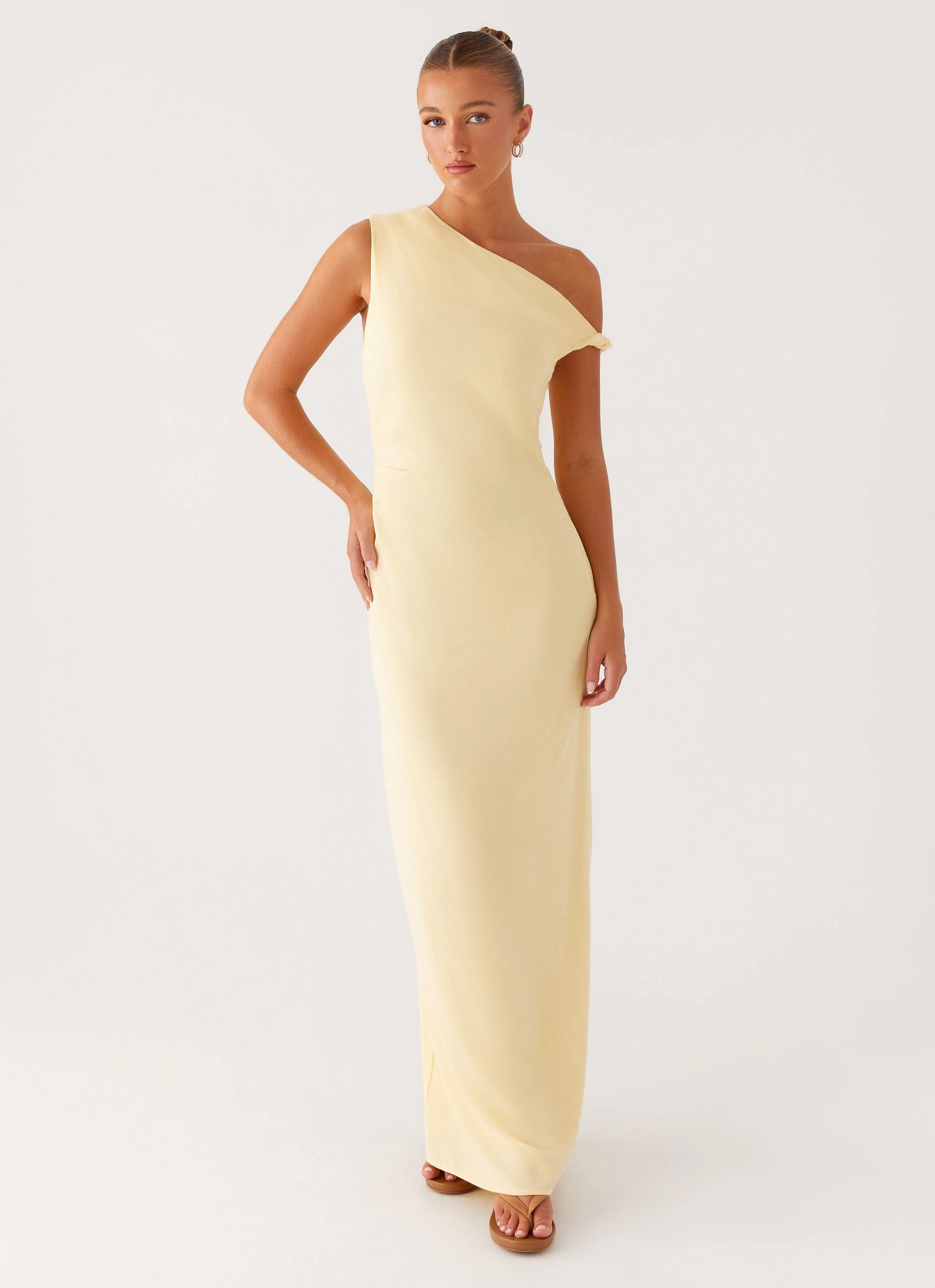 Mckenna Maxi Dress - Yellow Asymmetric-Neck Joyful Look