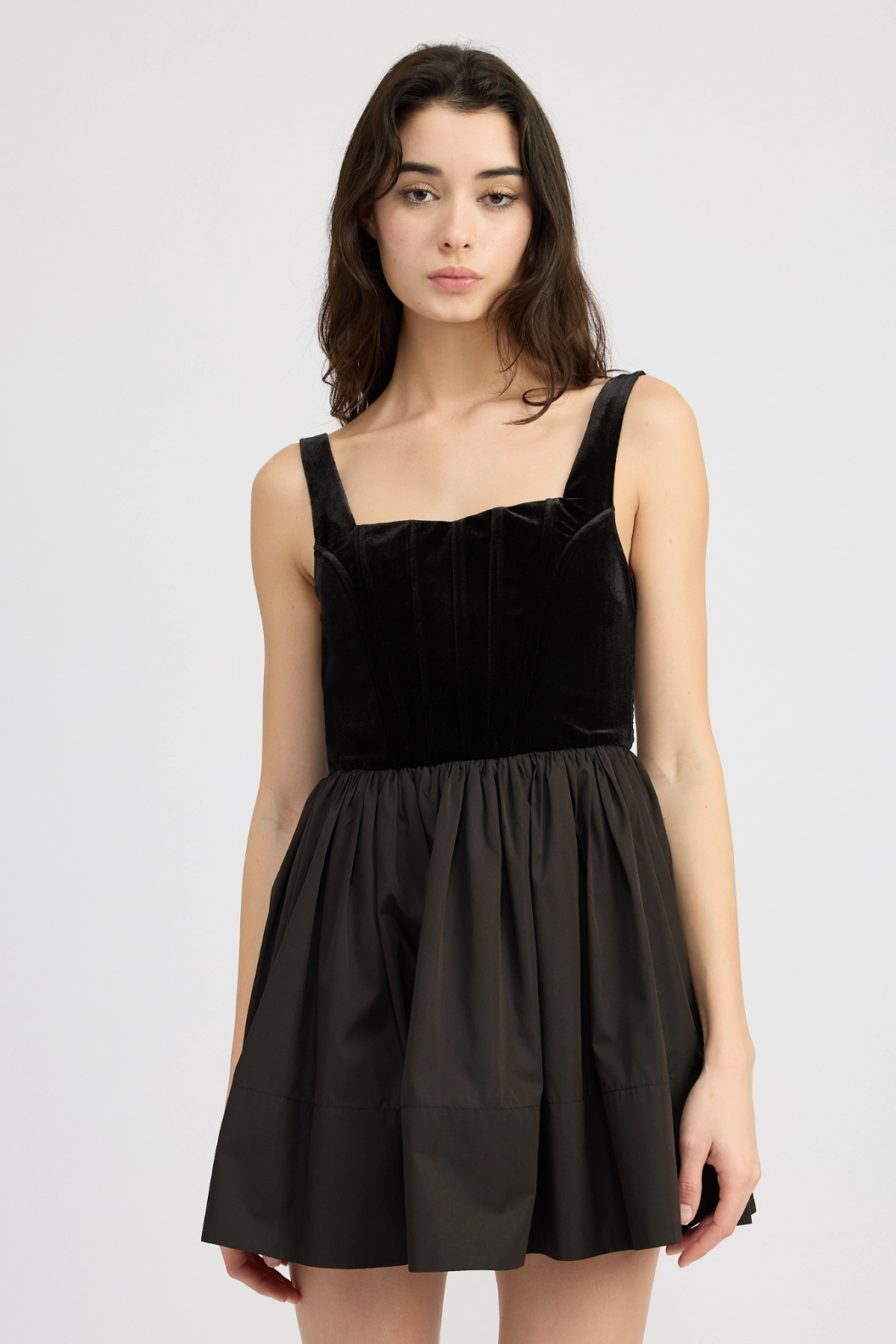 McKenna Mini Dress Satin-Edge Tiered Skirt