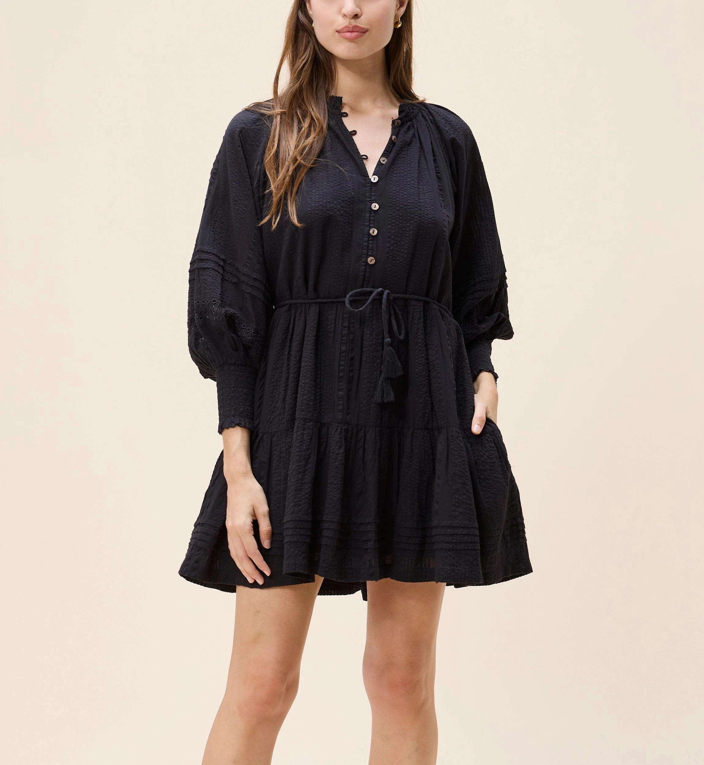 Meadow Mini Dress | Black CompactSize Microfiber texture