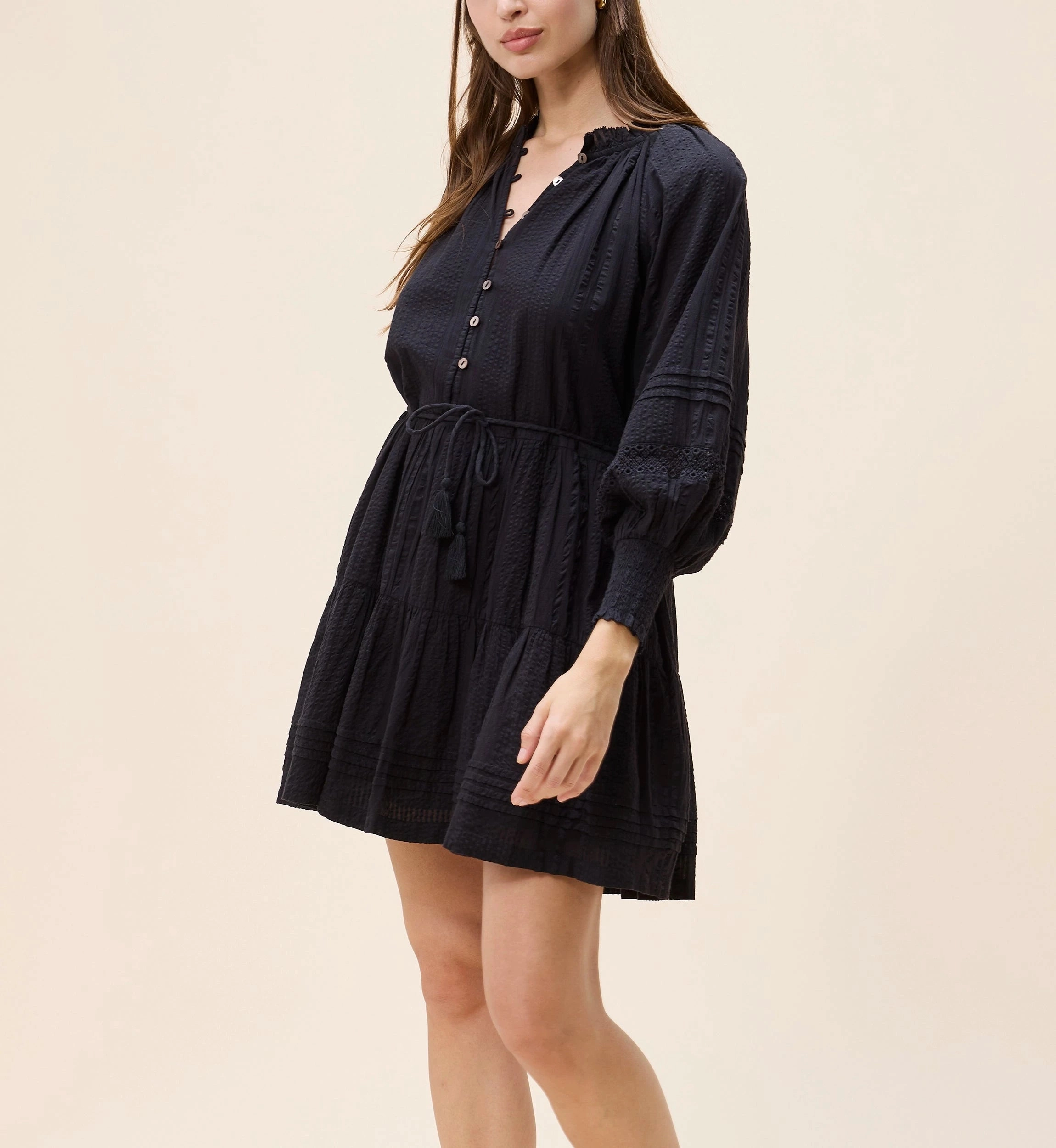 Meadow Mini Dress | Black Convertible Collar Street Style