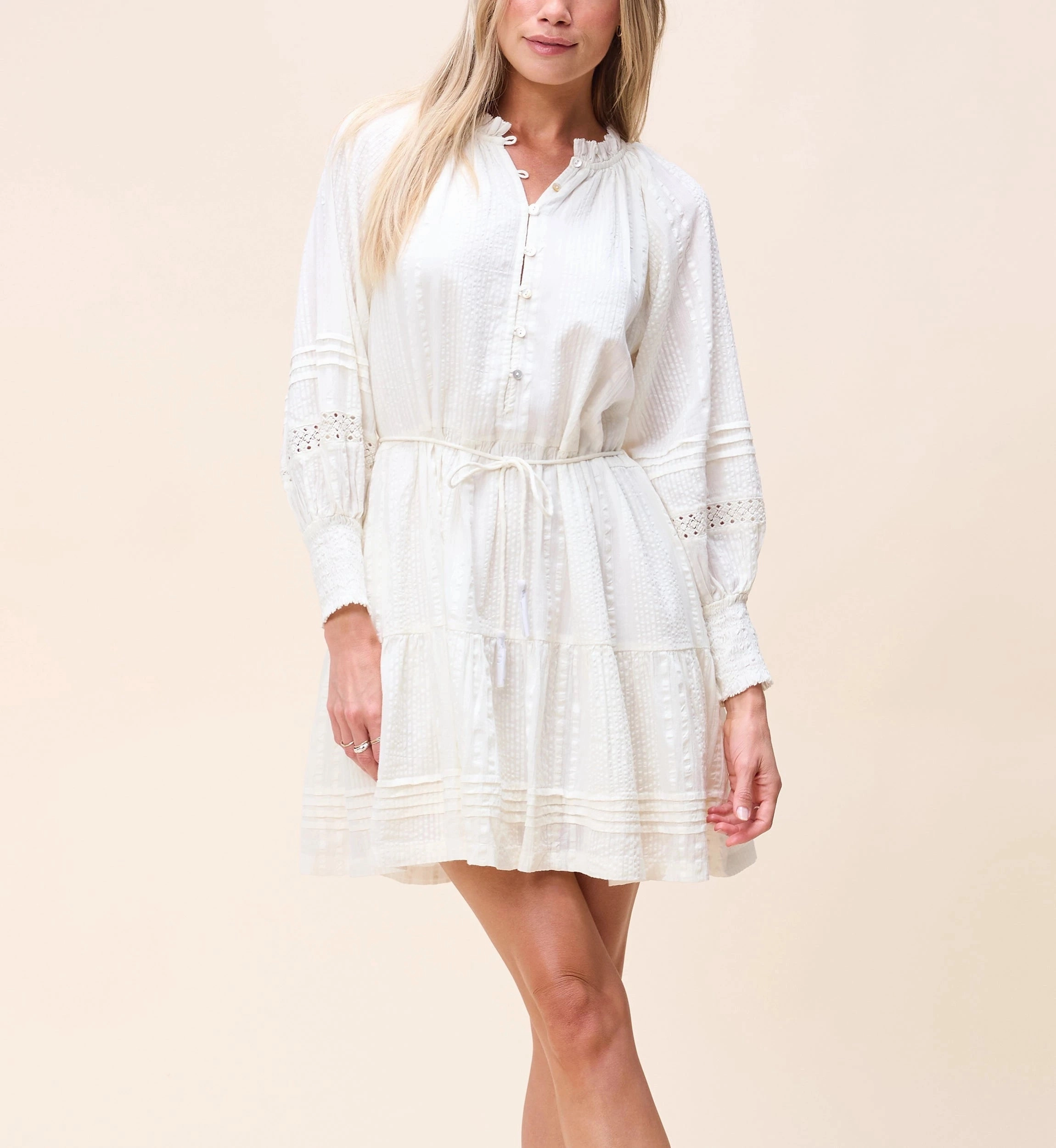 Trendy Fit Look CrinkleResistantWeave Meadow Mini Dress | Ivory