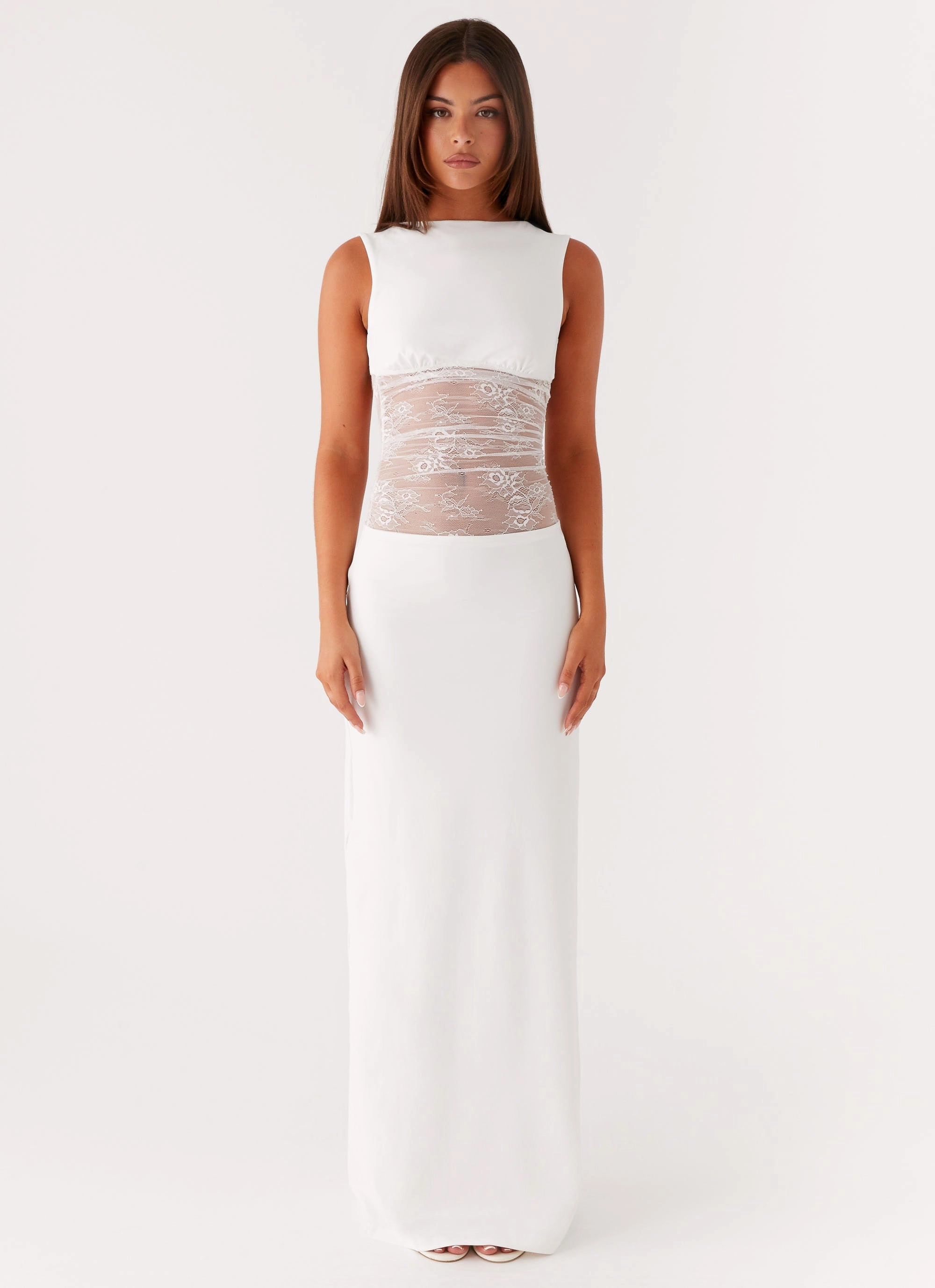 Medina Lace Maxi Dress - White Cap-Sleeve
