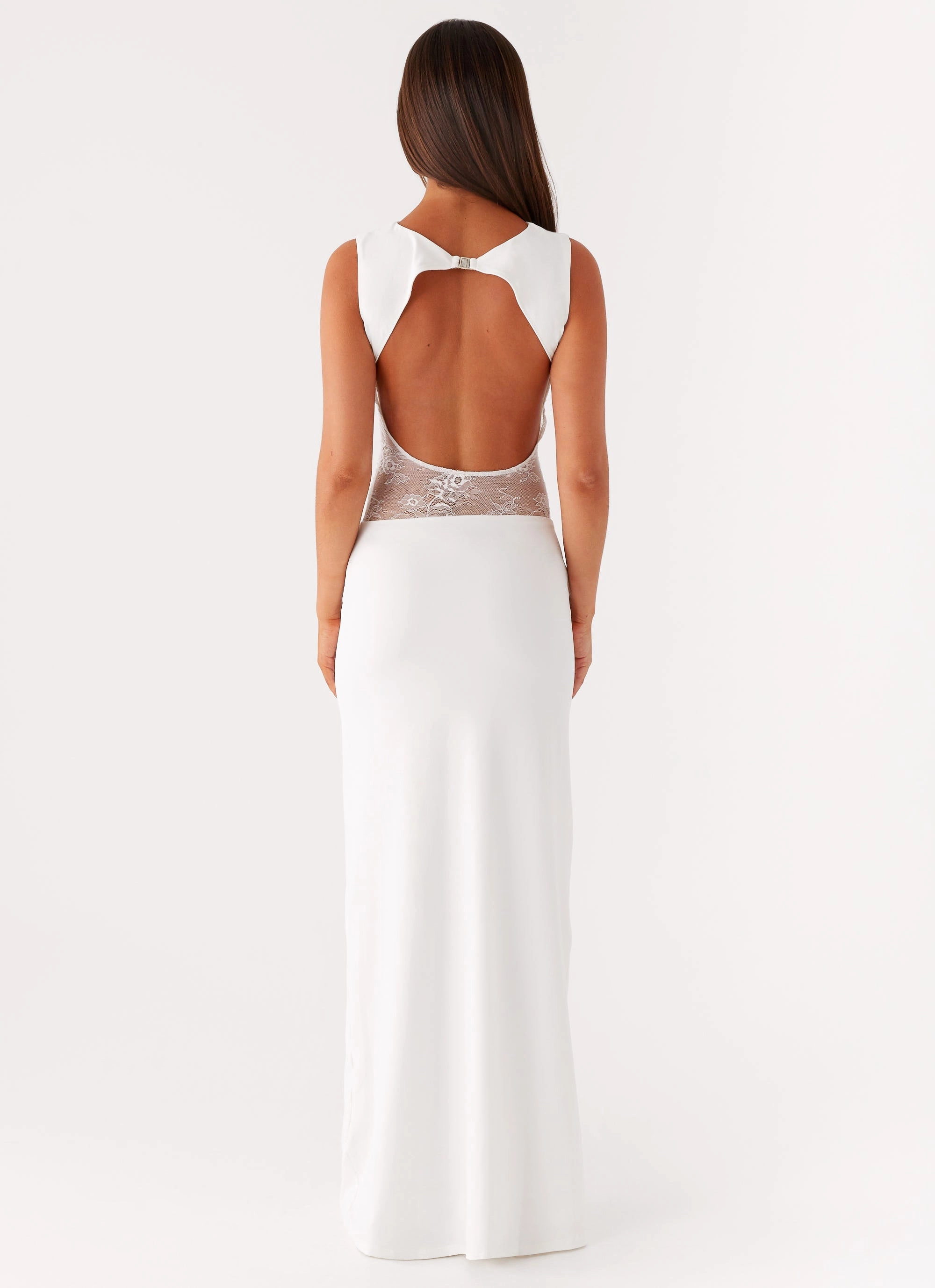 Medina Lace Maxi Dress - White Asymmetrical hem